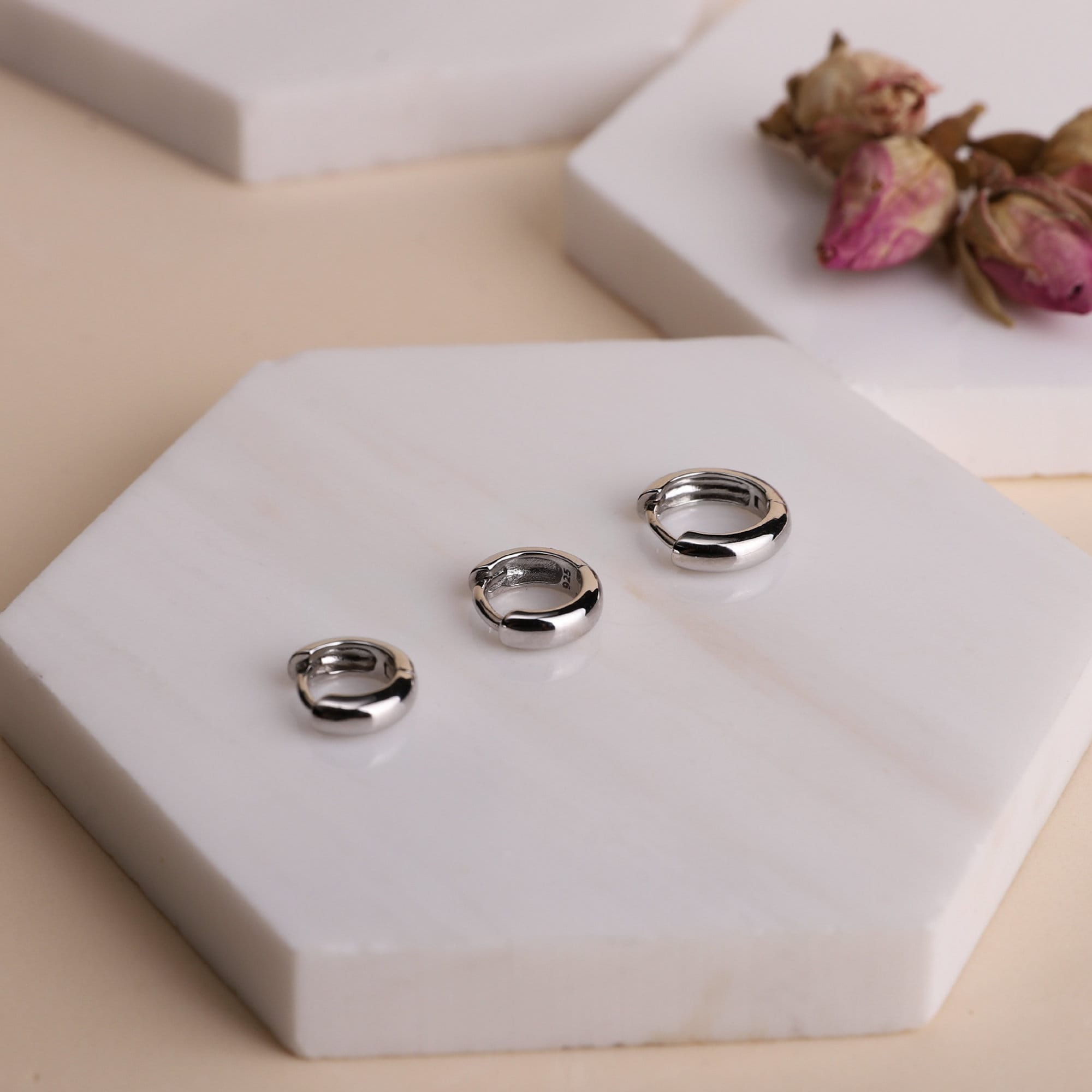 Thick Hoop Earrings, Sterling Silver Chunky Huggie Hoop