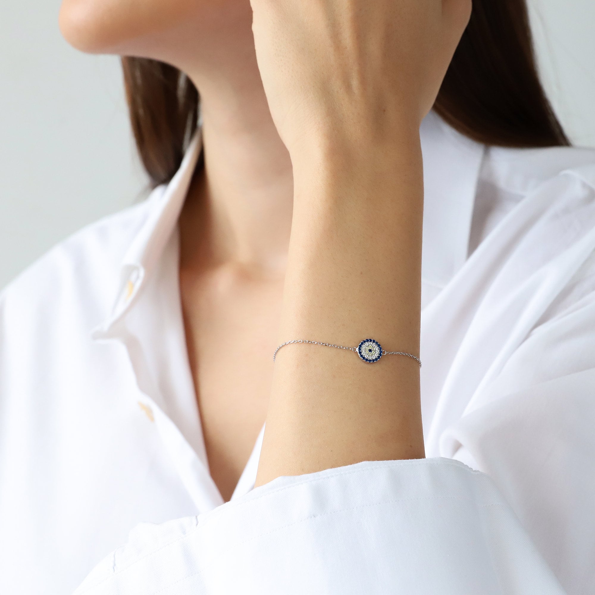 Tiny Sterling Silver Evil Eye Bracelet