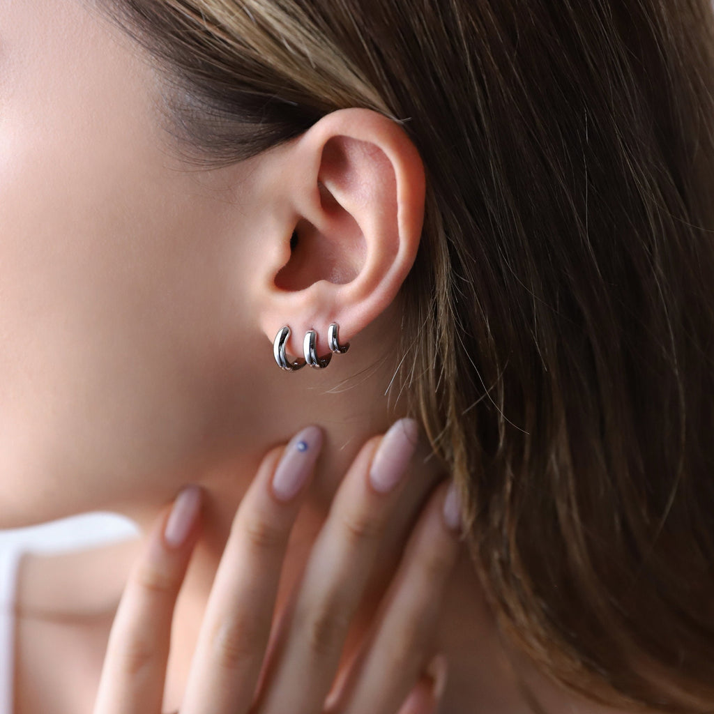 Mens Sterling Silver Huggie Hoop Earrings