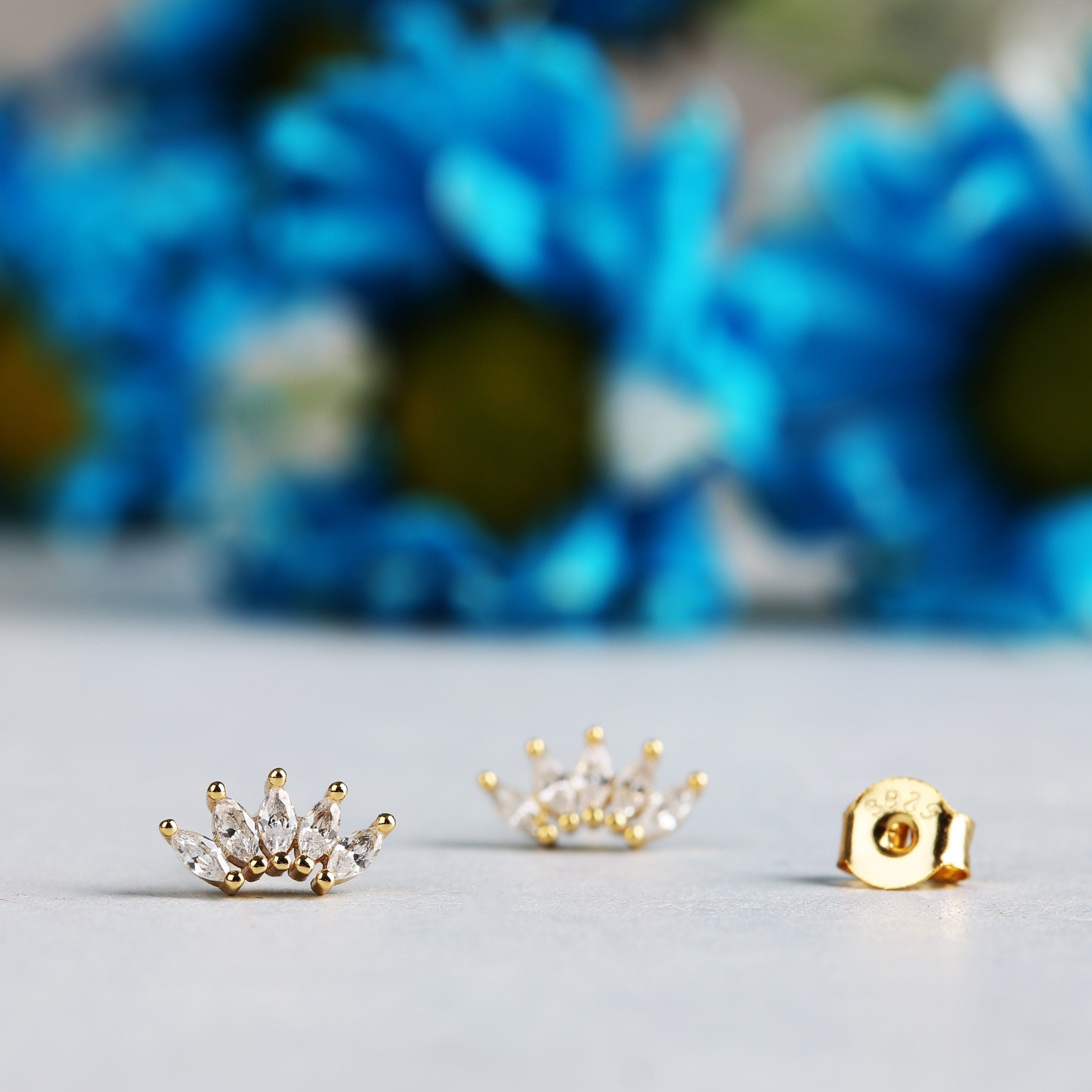 Marquise Fan Crown Stud Earrings
