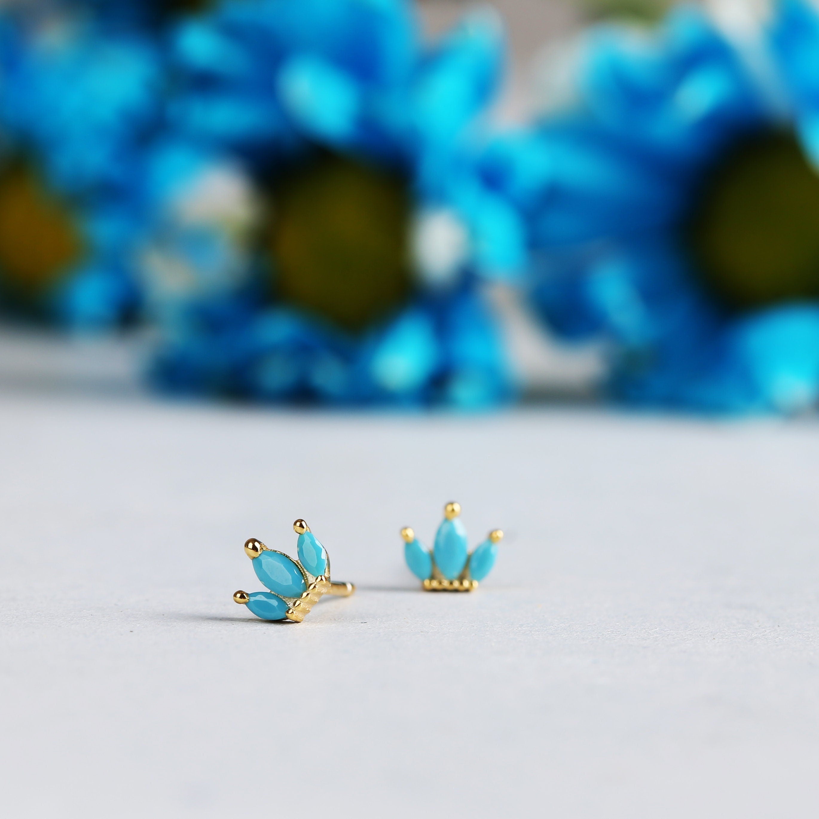 Tiny Turquoise Marquise Fan Stud Earrings