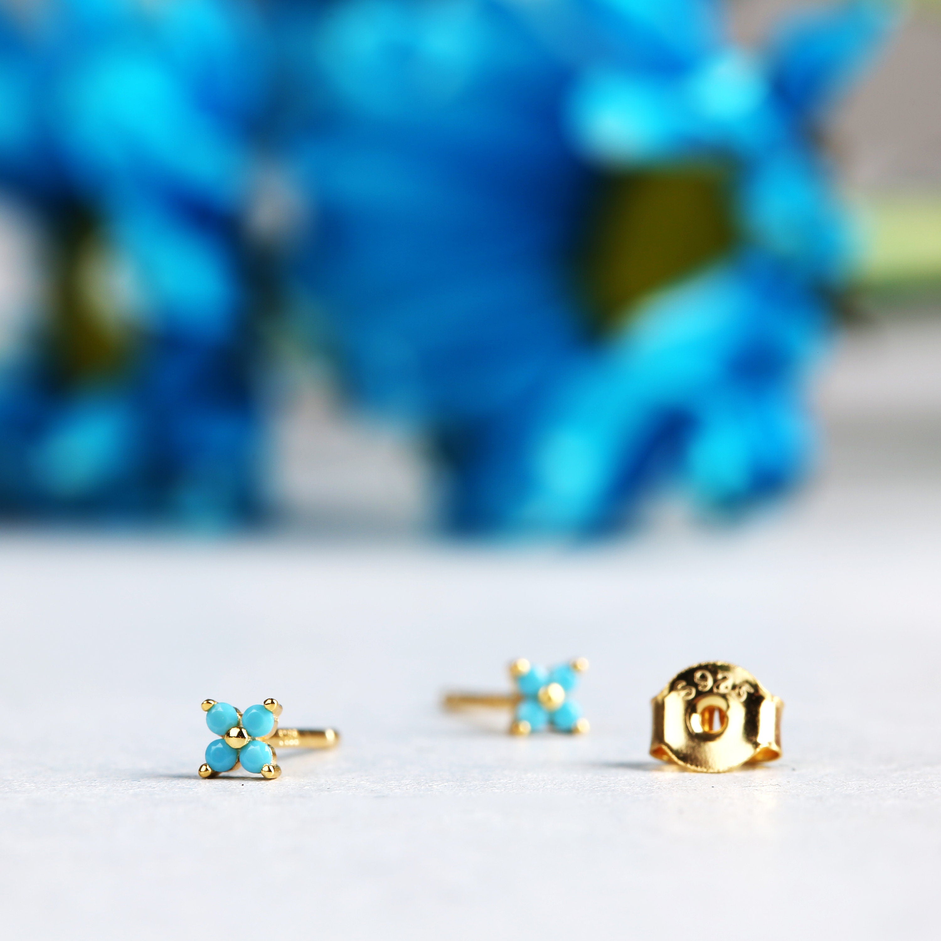 Tiny Turquoise Flower Stud Earrings