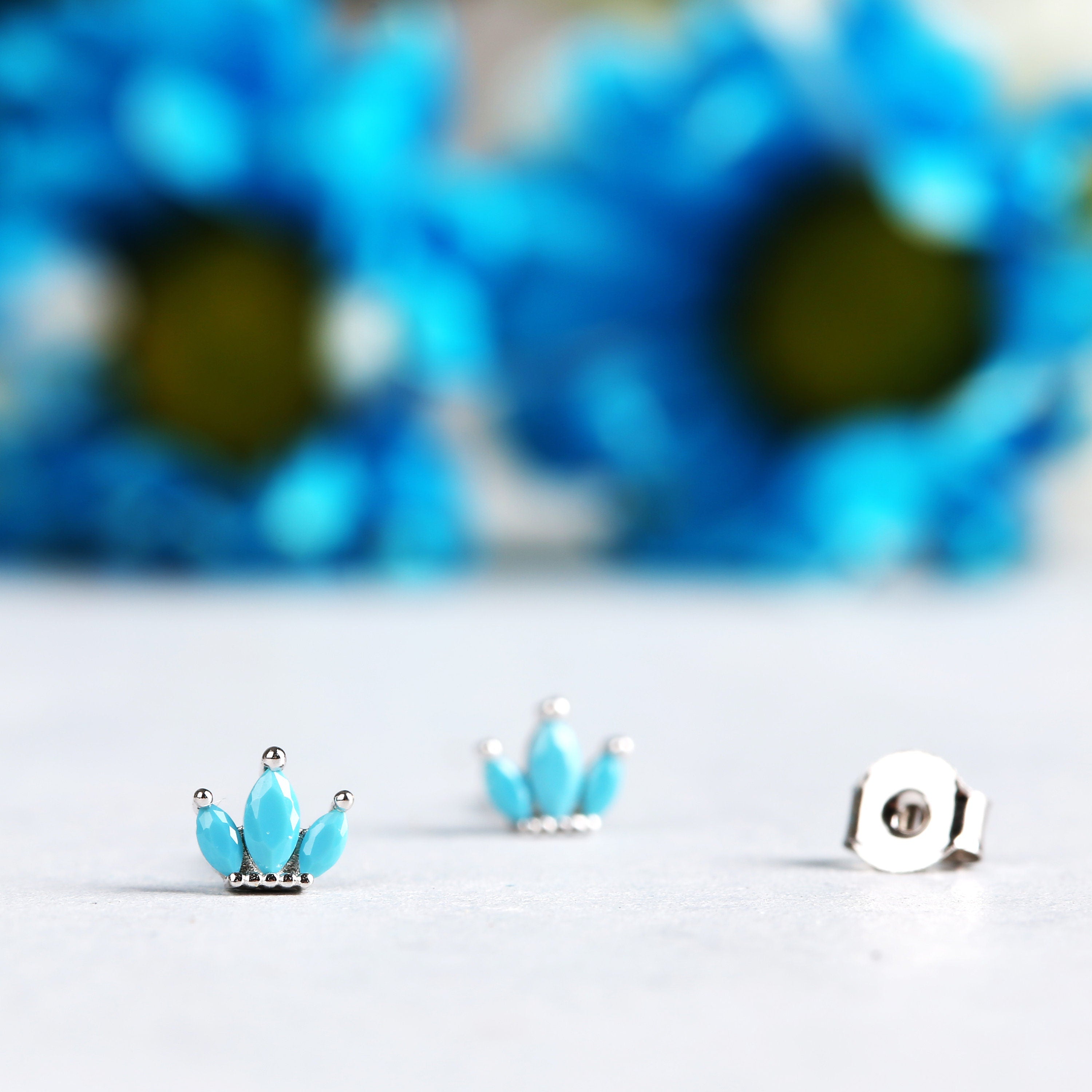 Tiny Turquoise Marquise Fan Stud Earrings