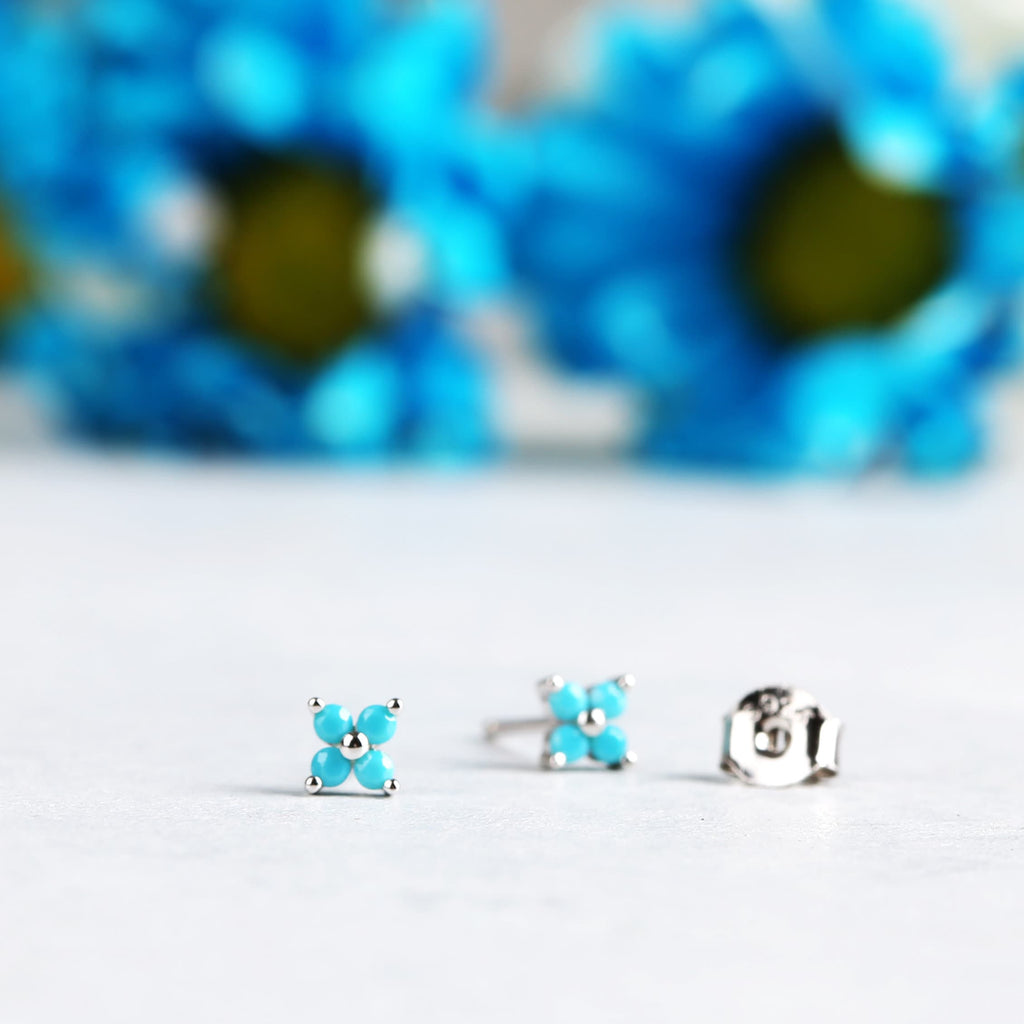 Tiny Turquoise Flower Stud Earrings