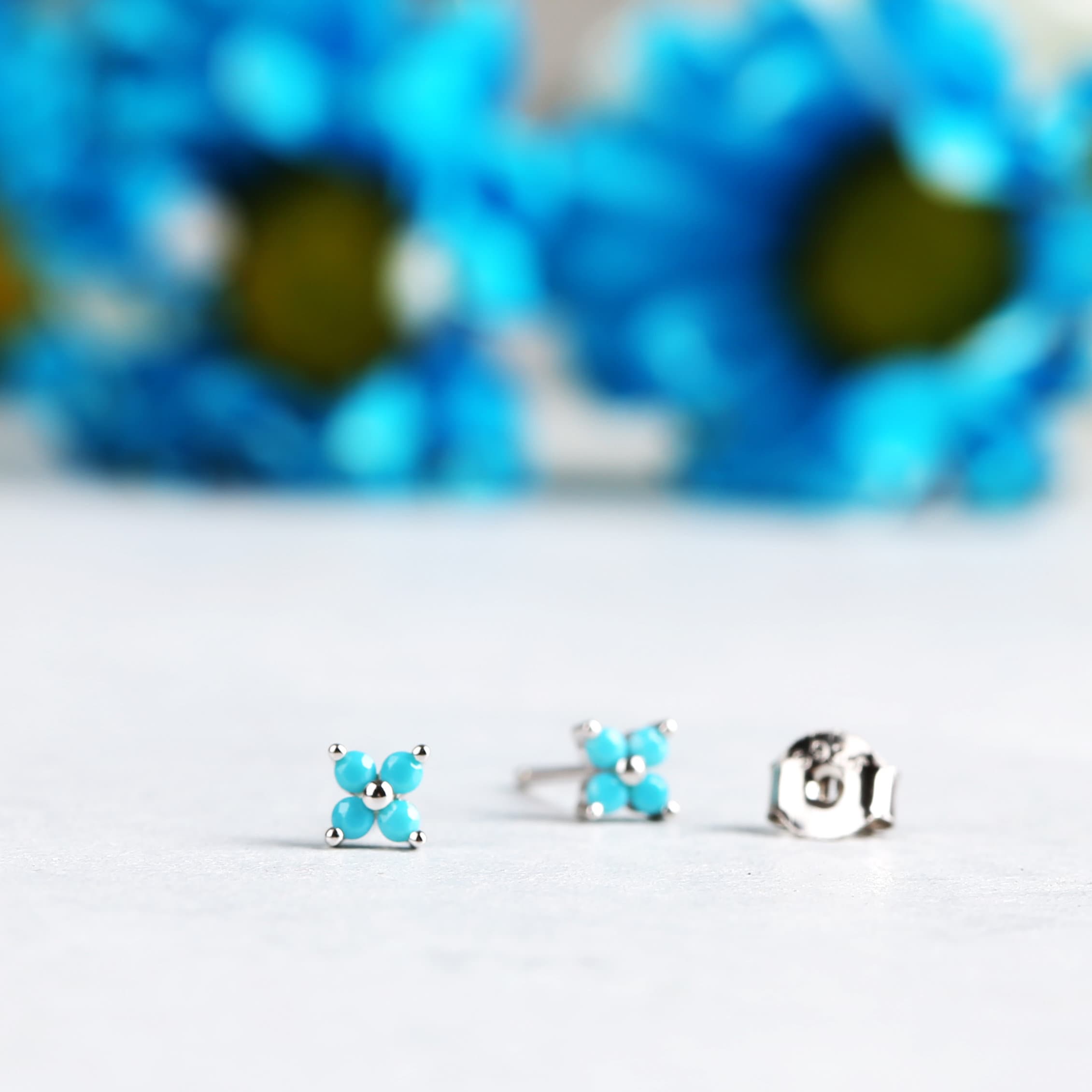 Tiny Turquoise Flower Stud Earrings
