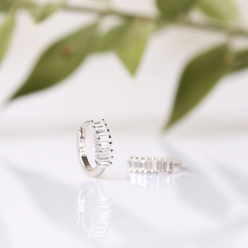 Baguette CZ Huggie Hoop Earrings