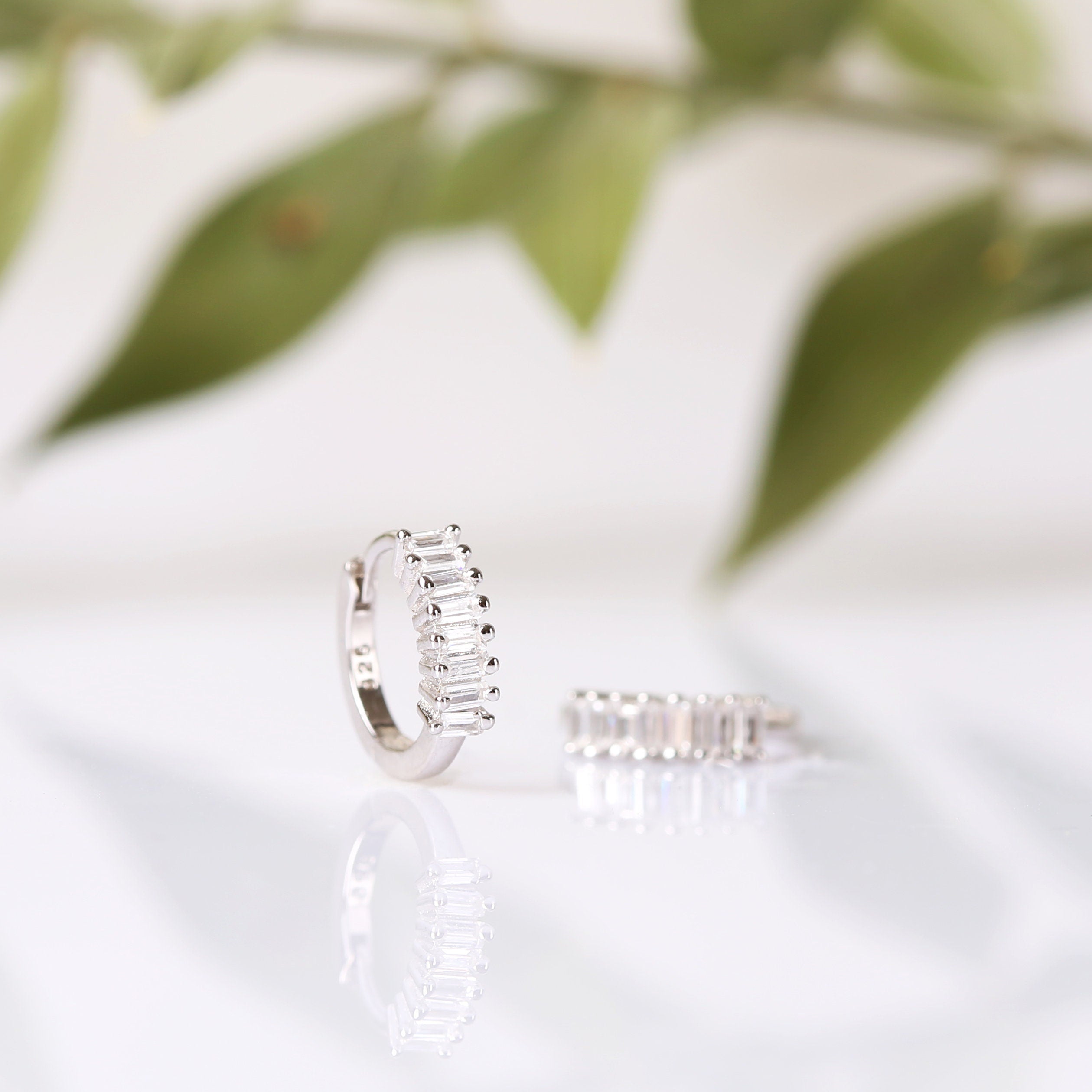 Baguette CZ Huggie Hoop Earrings