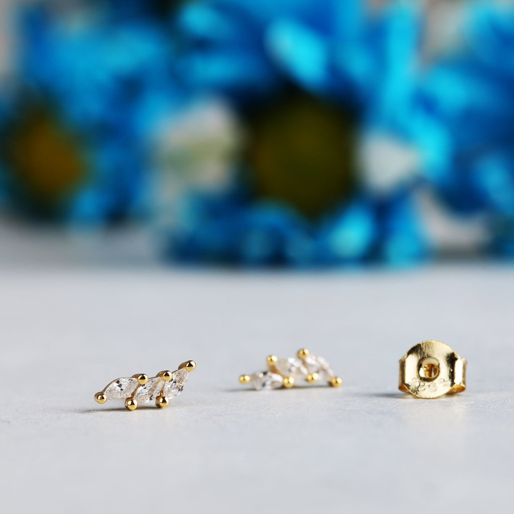 Dainty Diamond CZ Climber Gold Stud Earrings