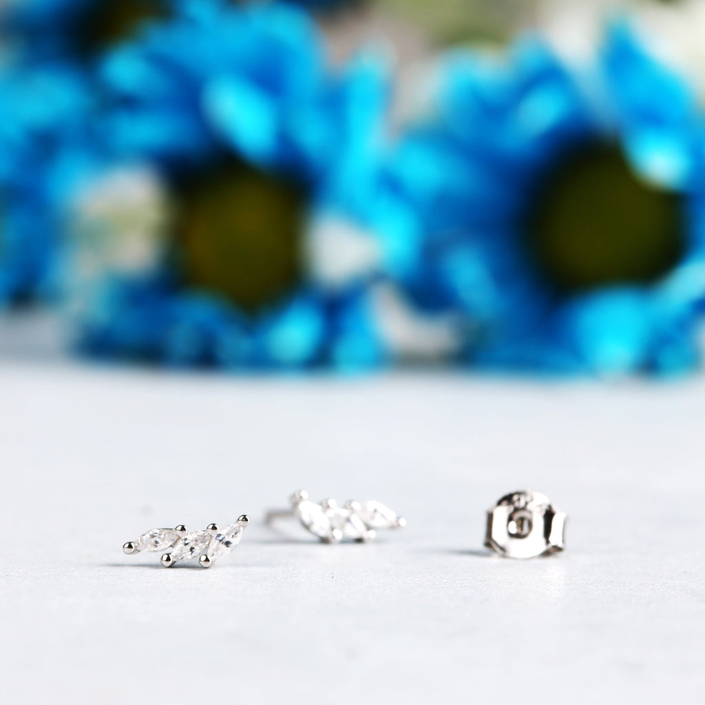 Dainty Diamond CZ Climber Gold Stud Earrings