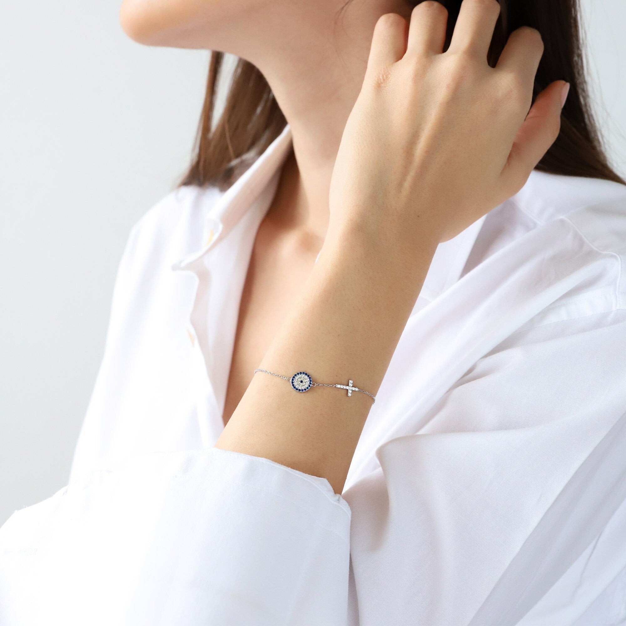 Tiny Sterling Silver Evil Eye Bracelet