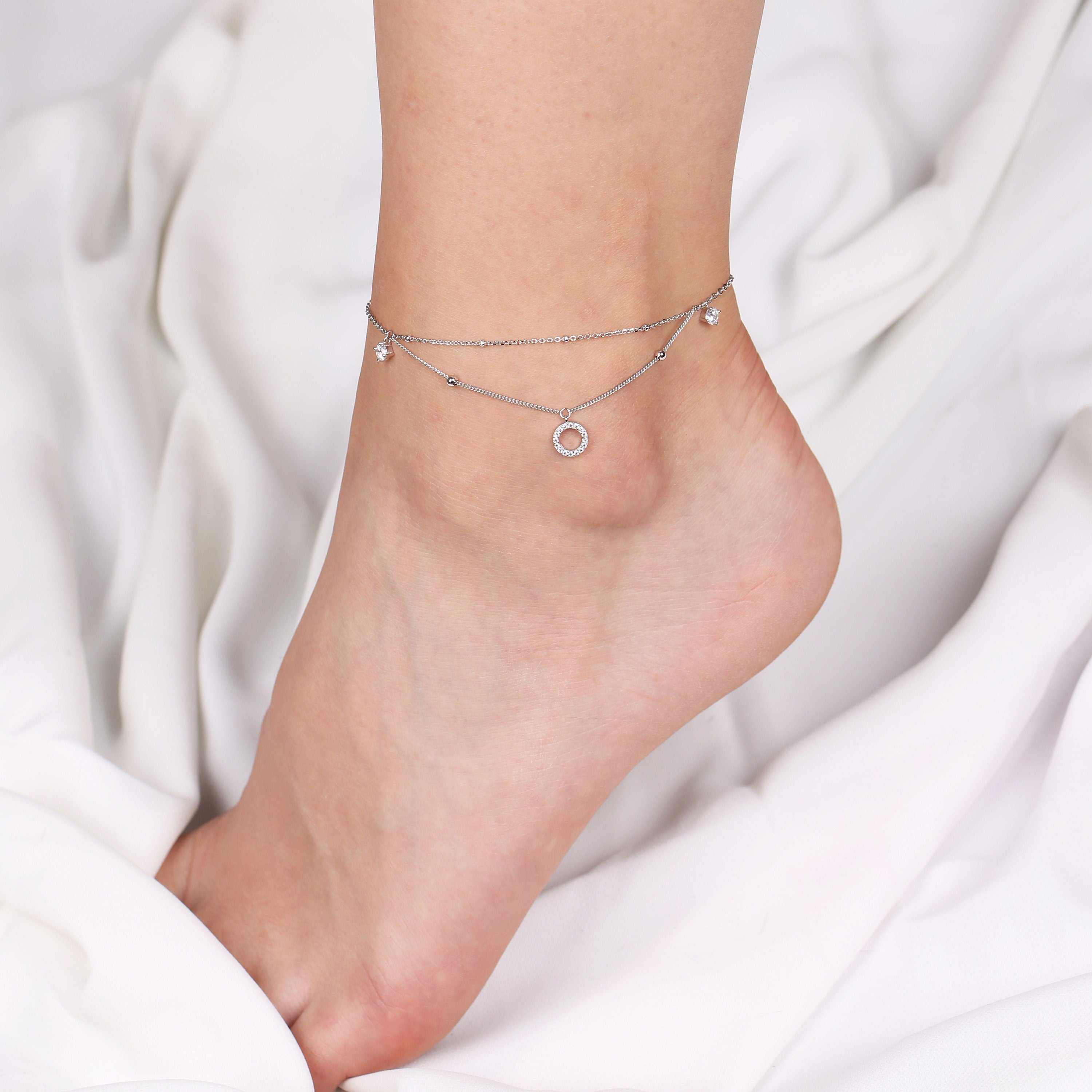 Sterling Silver Layered Anklet