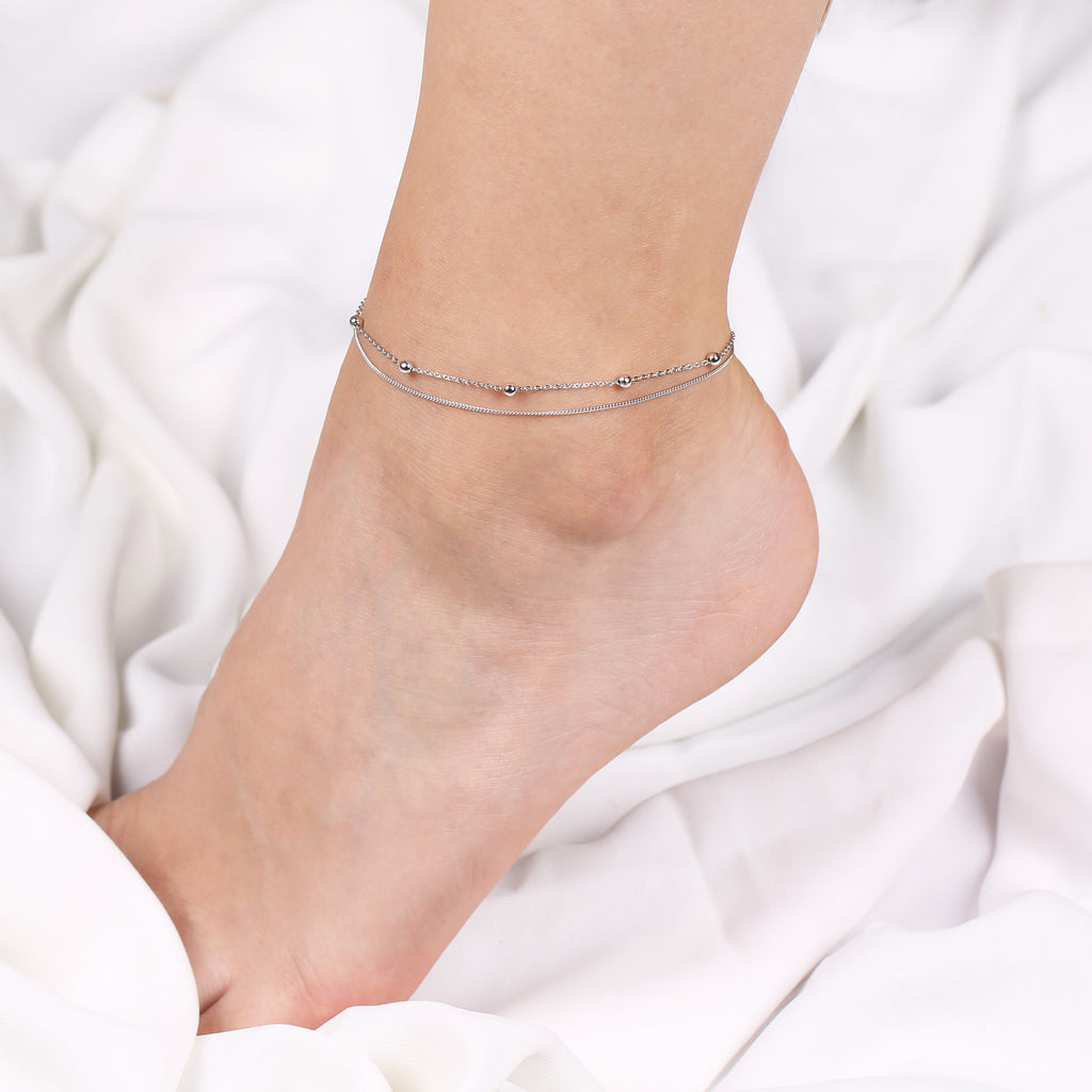 Gold Satellite Chain Anklet: Sterling Silver Double Layered