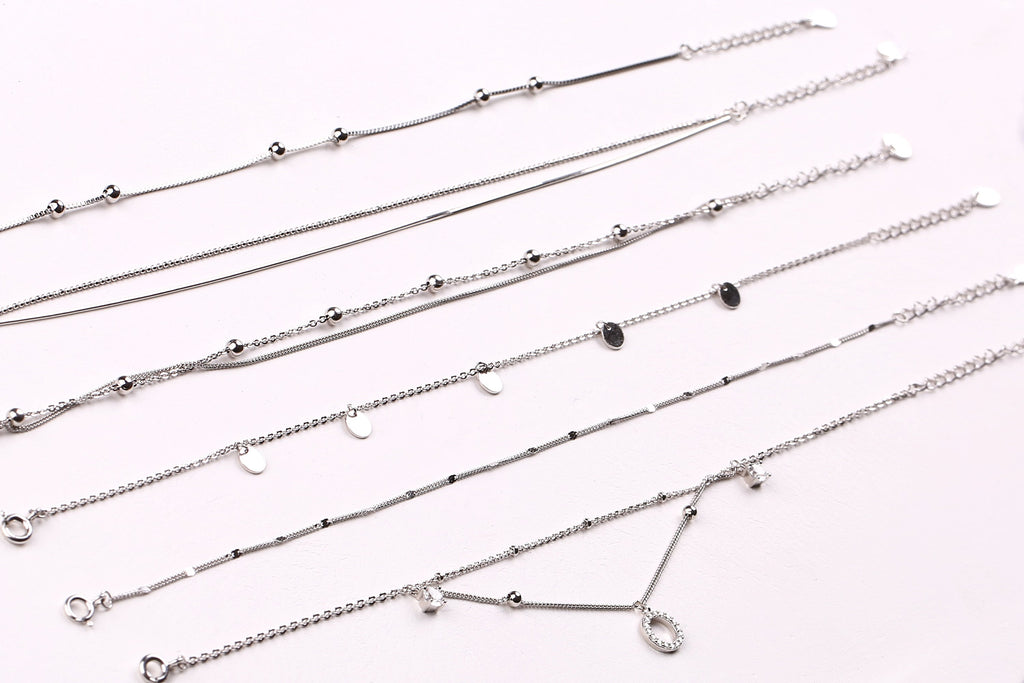 Dainty Sterling Silver Bead Anklet