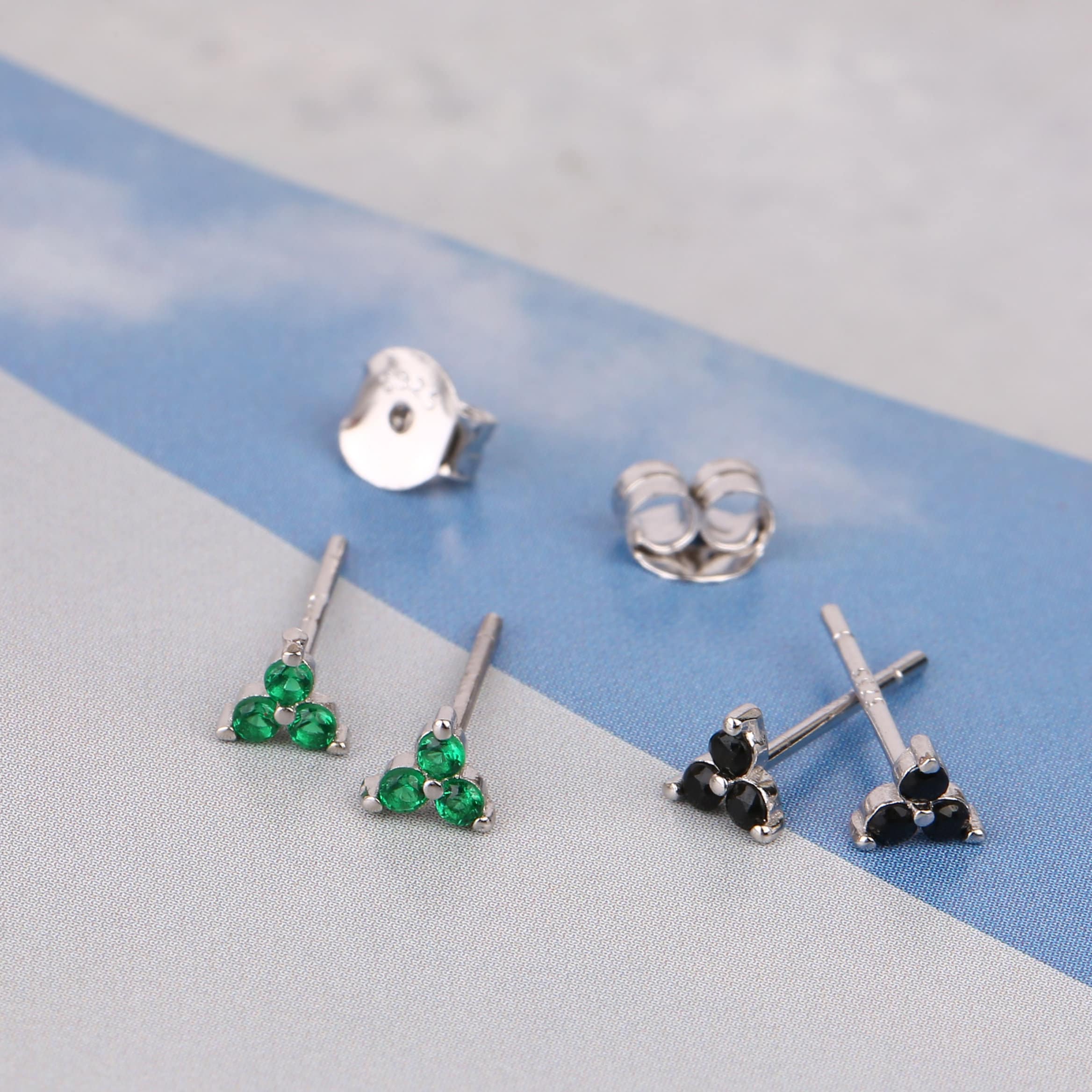 Black Stone Flower Stud Earrings for Women