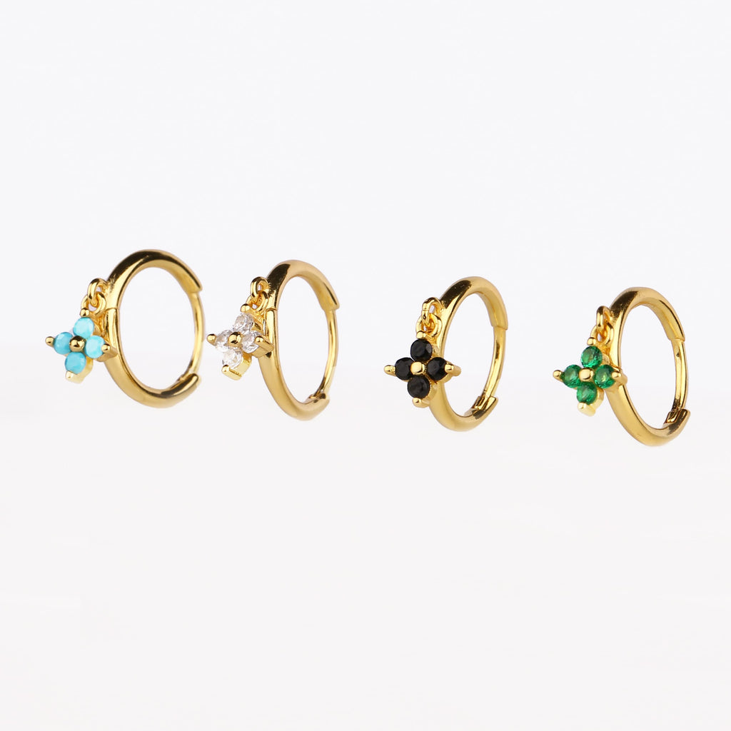 Turquoise Flower Dangle Hoop Earrings