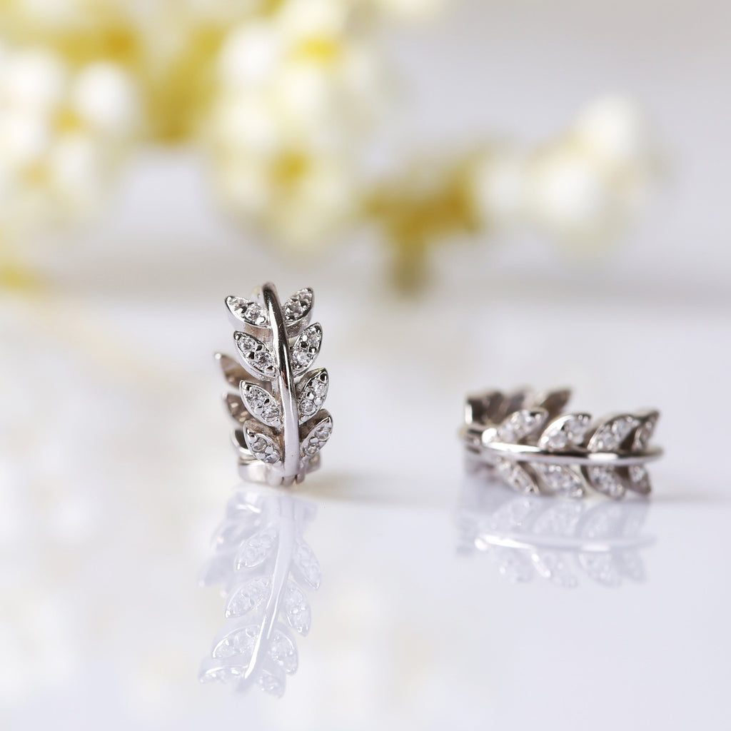 Sterling Silver Olive Leaves Hoop Earrings