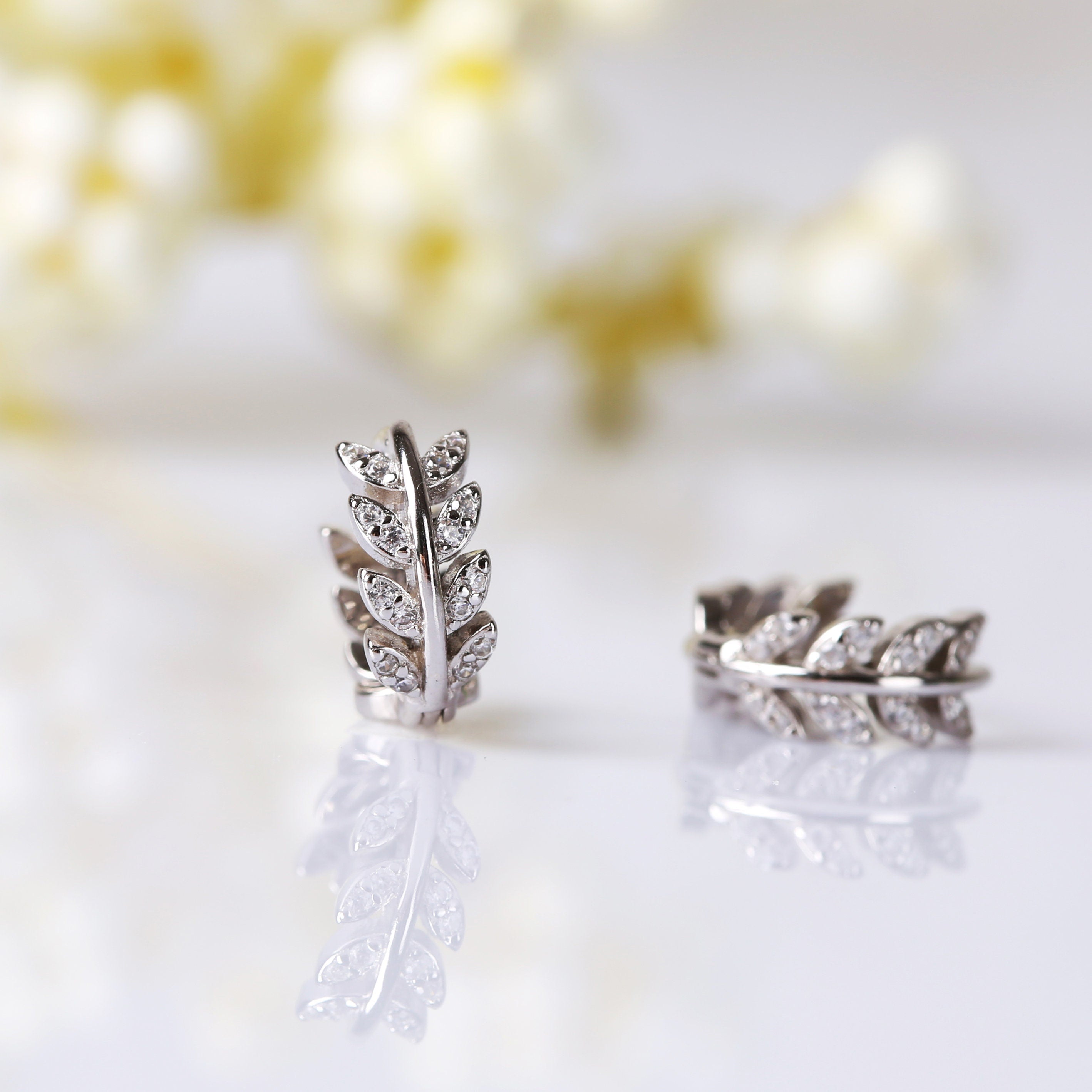 Sterling Silver Olive Leaves Hoop Earrings