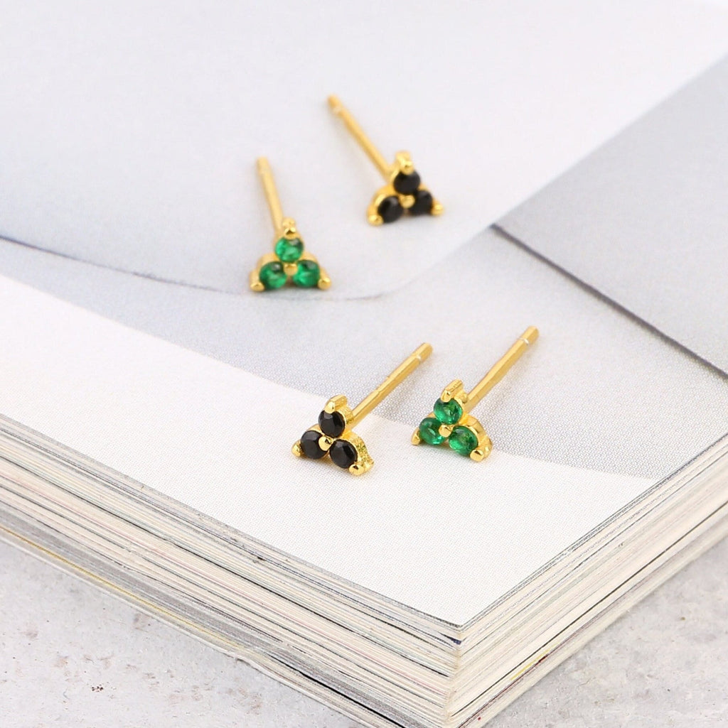 Black Stone Flower Stud Earrings for Women