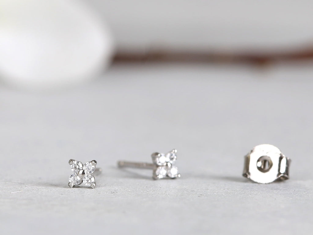 Tiny Gold Flower CZ Stud Earrings