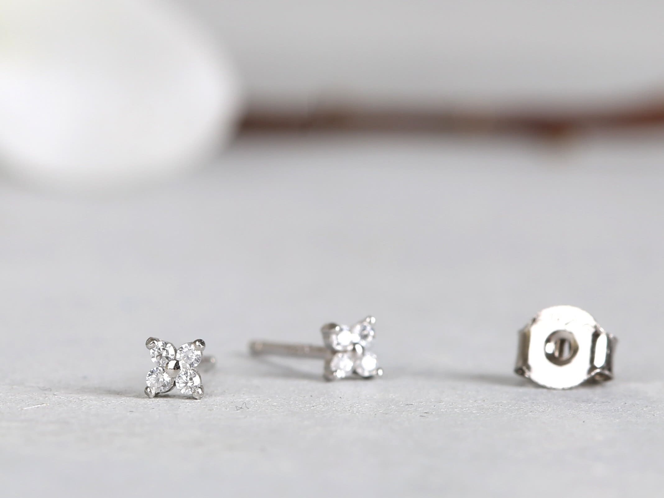 Tiny Gold Flower CZ Stud Earrings