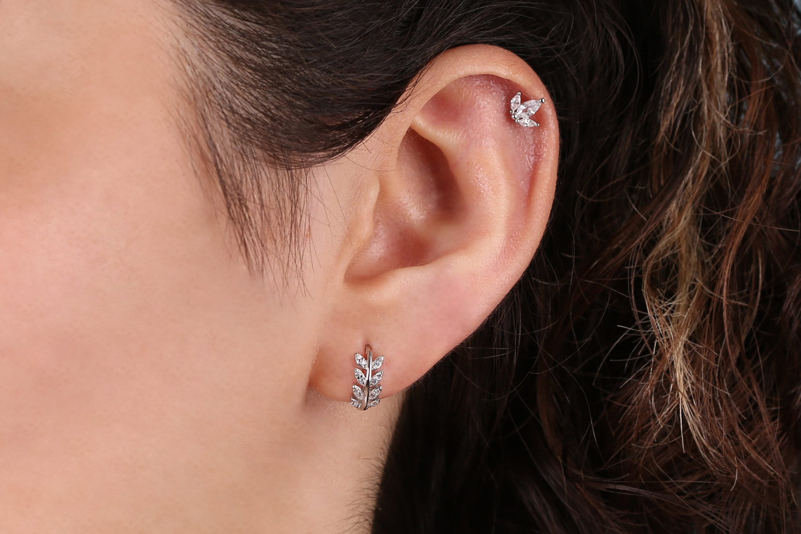 Sterling Silver Olive Leaves Hoop Earrings
