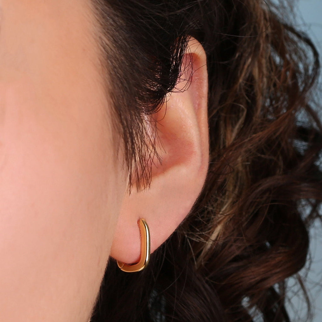 Gold Link Huggie Hoop Earrings