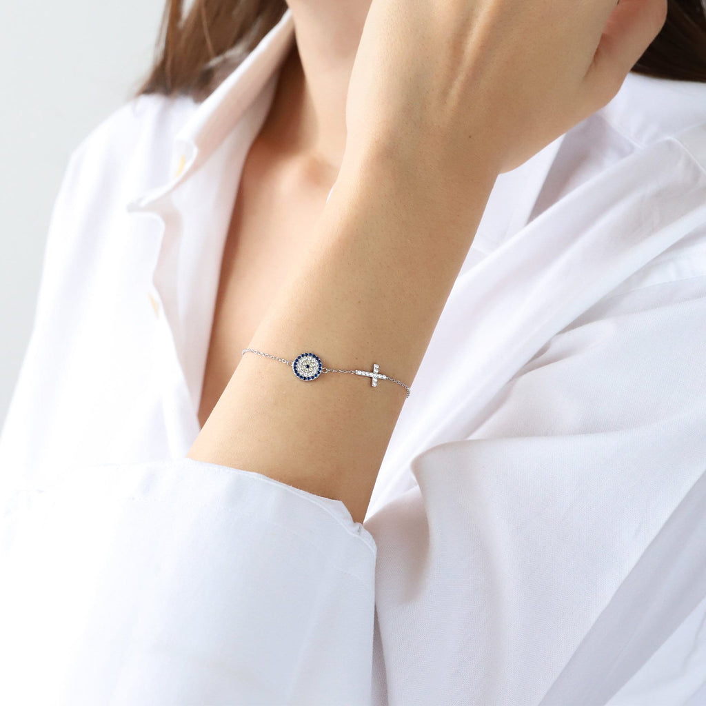 Gold Cross & Evil Eye Bracelet