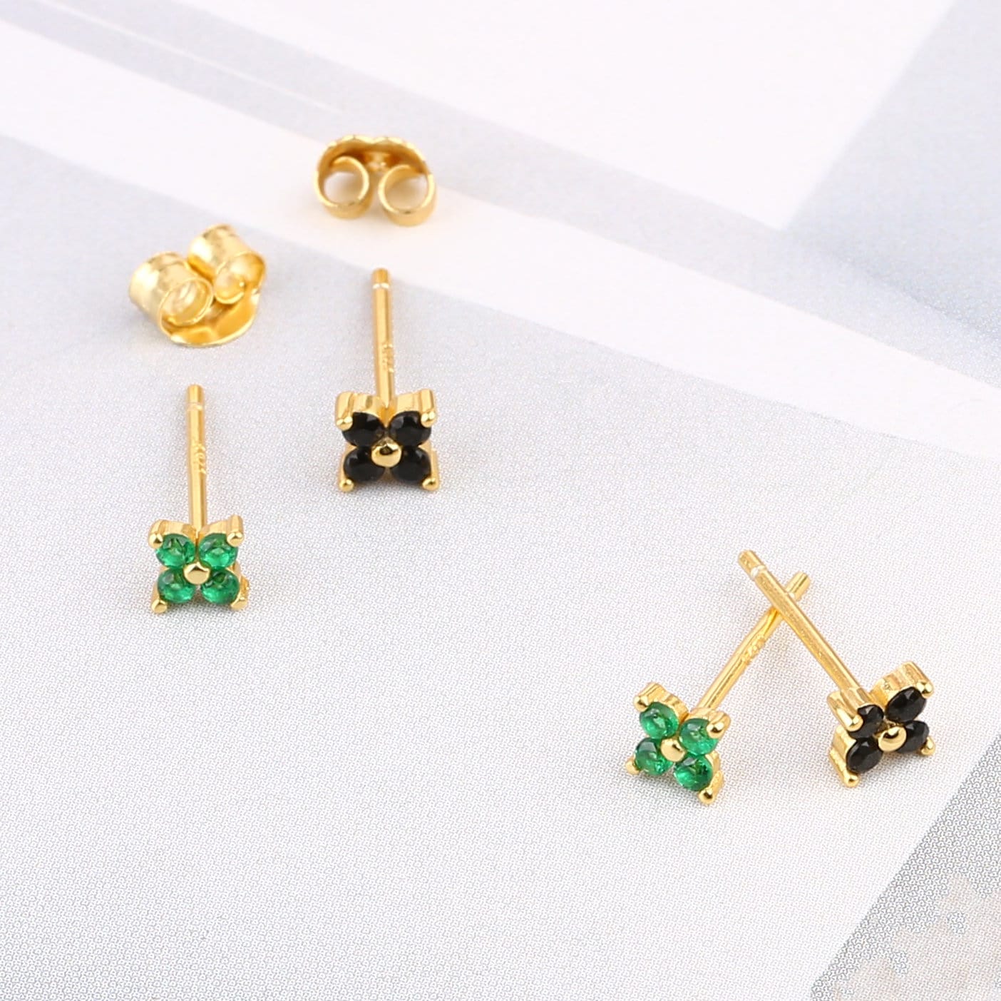 Tiny Gold Flower CZ Stud Earrings