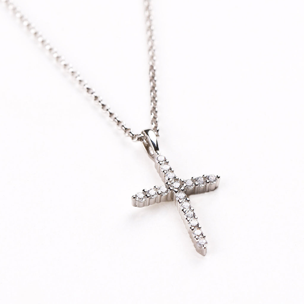CZ Cross Necklace, Dainty Gold Silver Cross Pendant