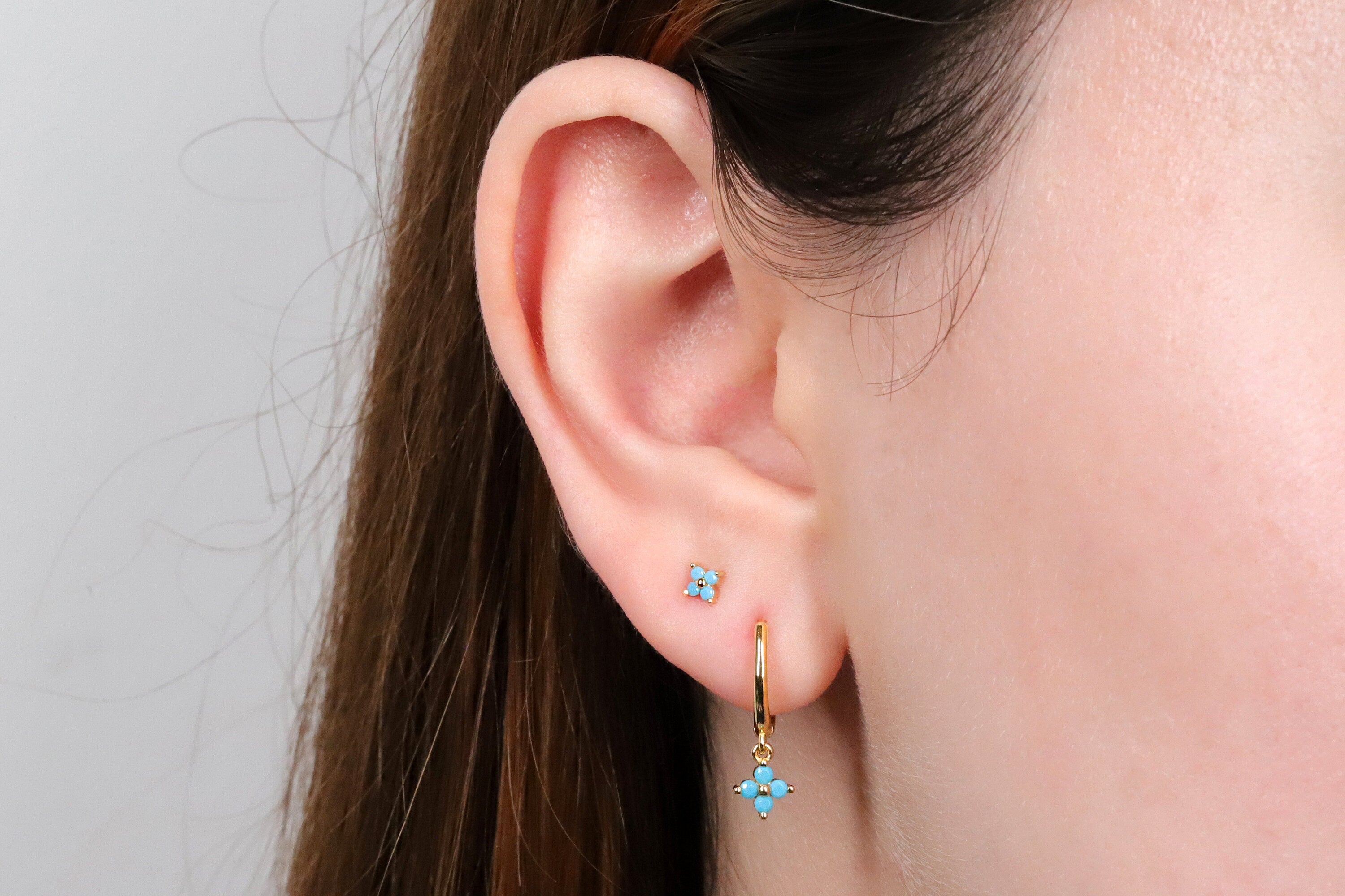 Tiny Turquoise Flower Stud Earrings