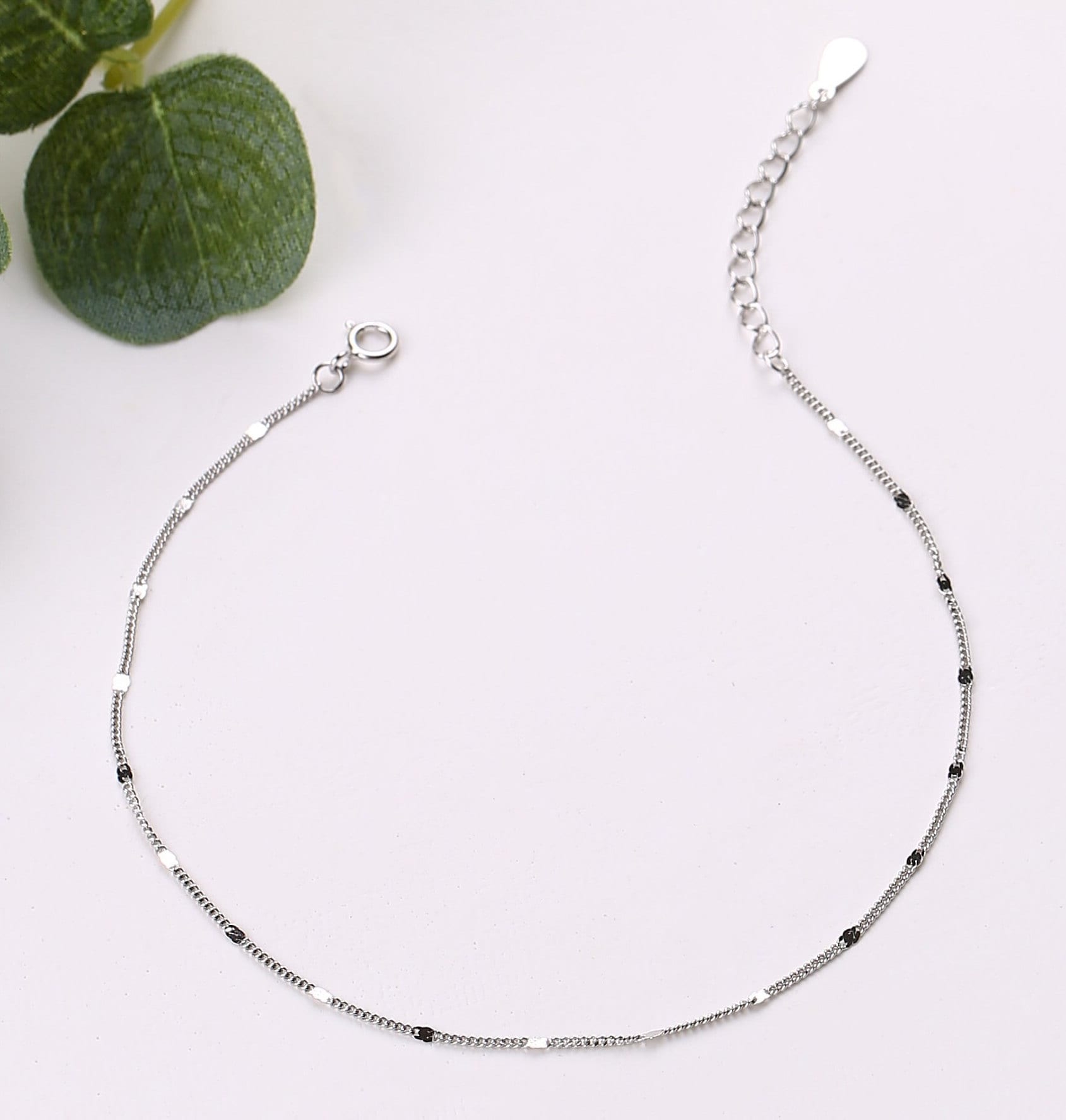 Sterling Silver Starlit Anklet: Thin Gold Cable Chain Ankle