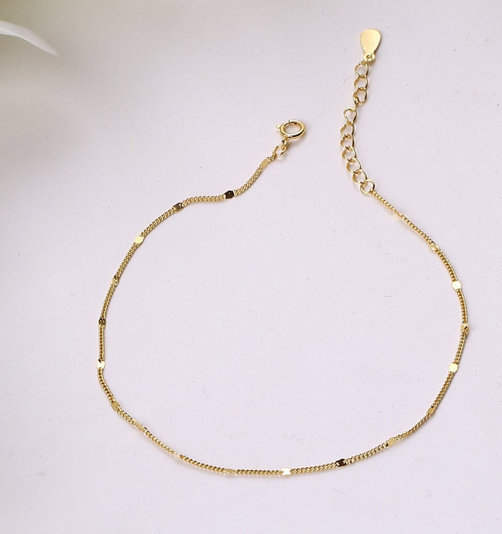 Sterling Silver Starlit Anklet: Thin Gold Cable Chain Ankle