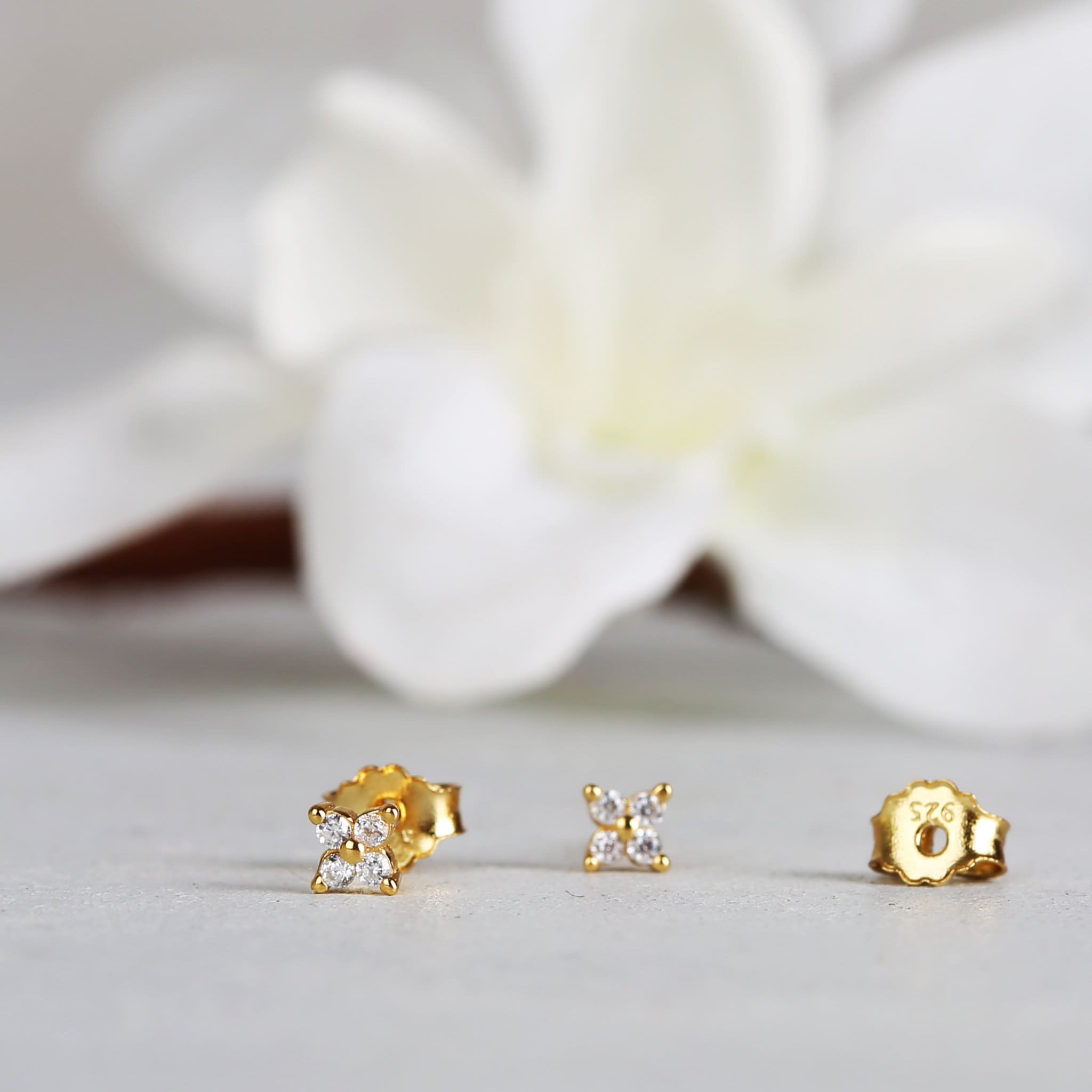 Tiny Emerald Flower Stud Earrings