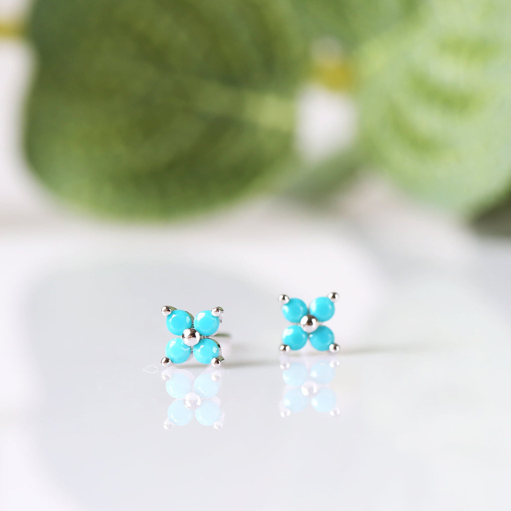 Tiny Turquoise Flower Stud Earrings