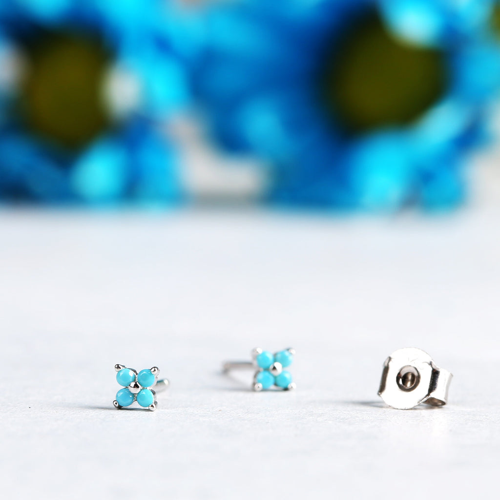 Tiny Turquoise Flower Stud Earrings