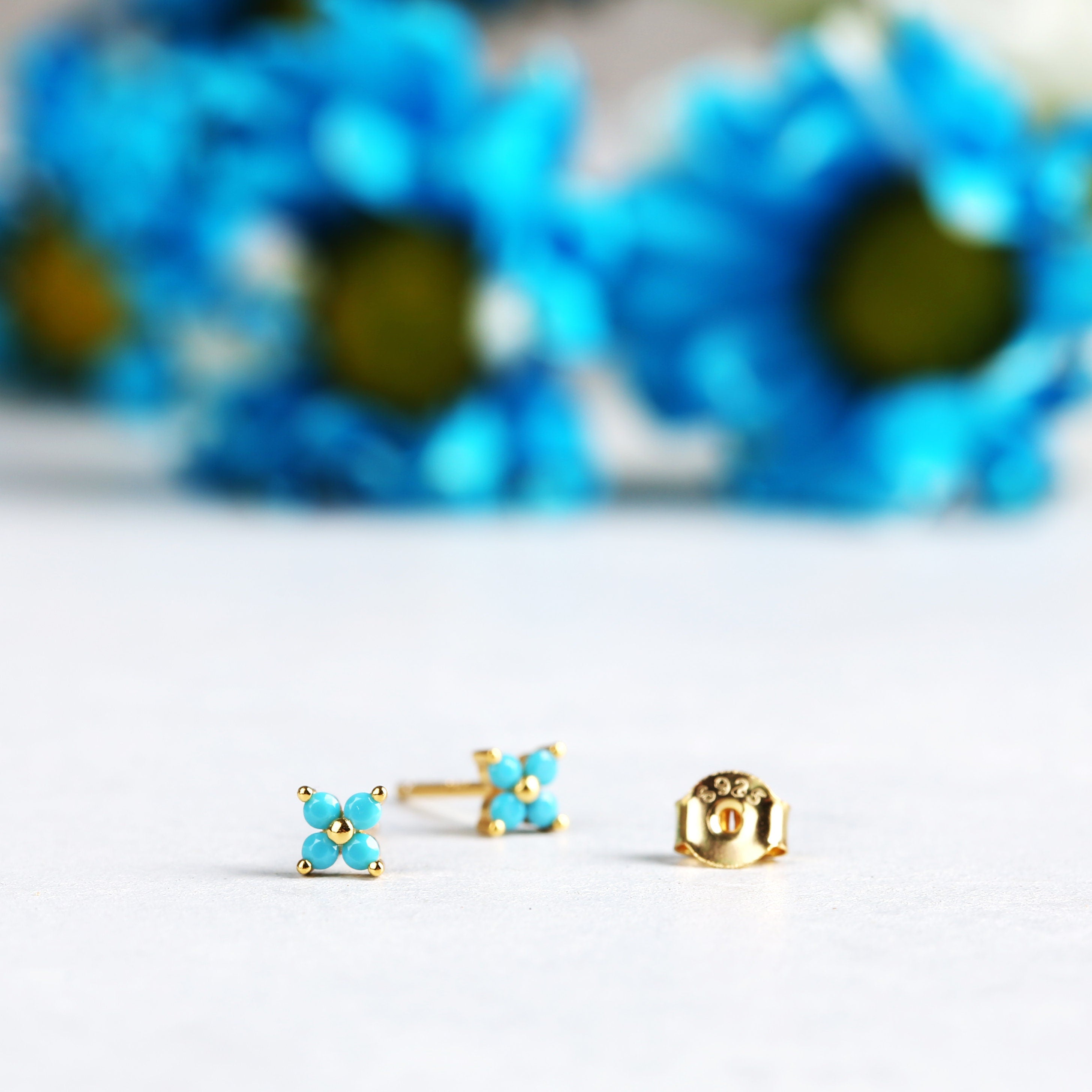 Tiny Turquoise Flower Stud Earrings