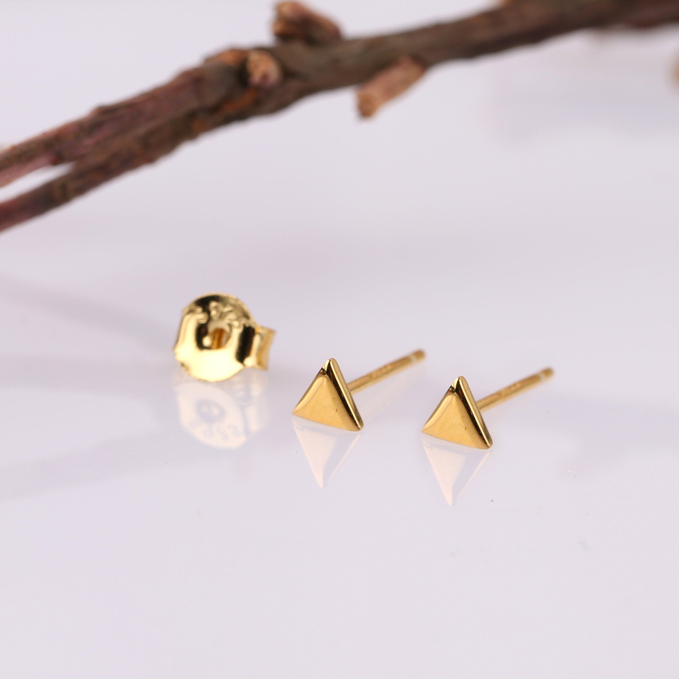 Gold Triangle Stud Earrings