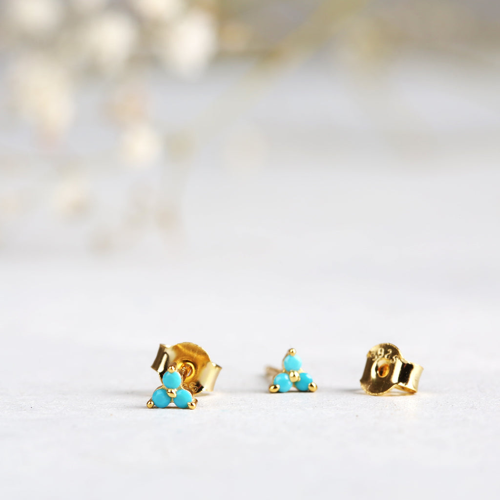 Black Stone Flower Stud Earrings for Women