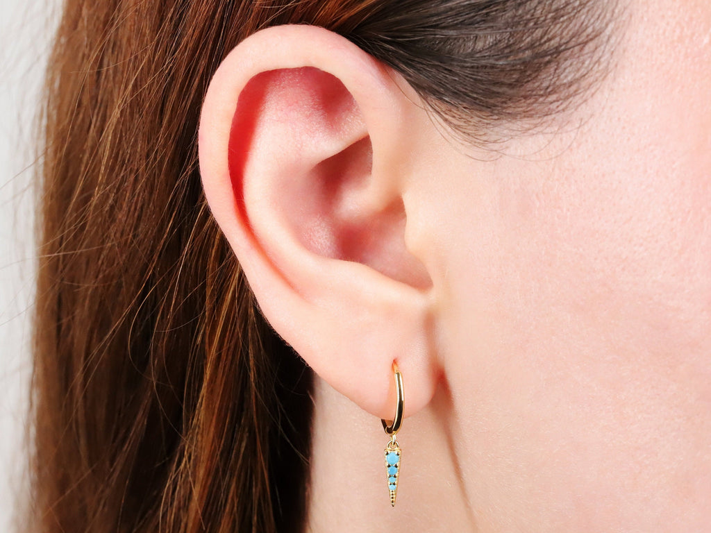 Turquoise Spike Shape Charm Huggie Drop Hoop Earrings