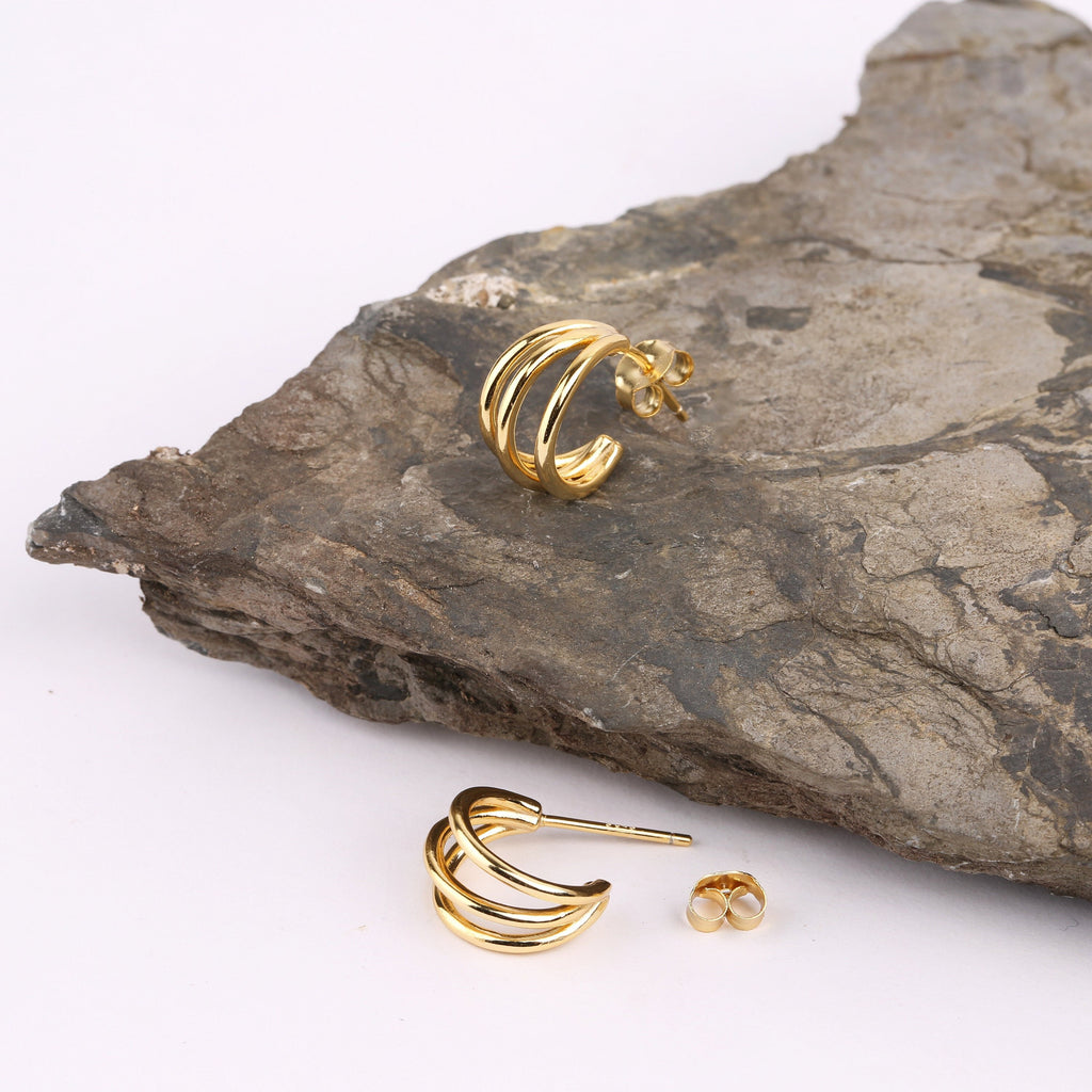 Triple Band Hoop Stud Earrings