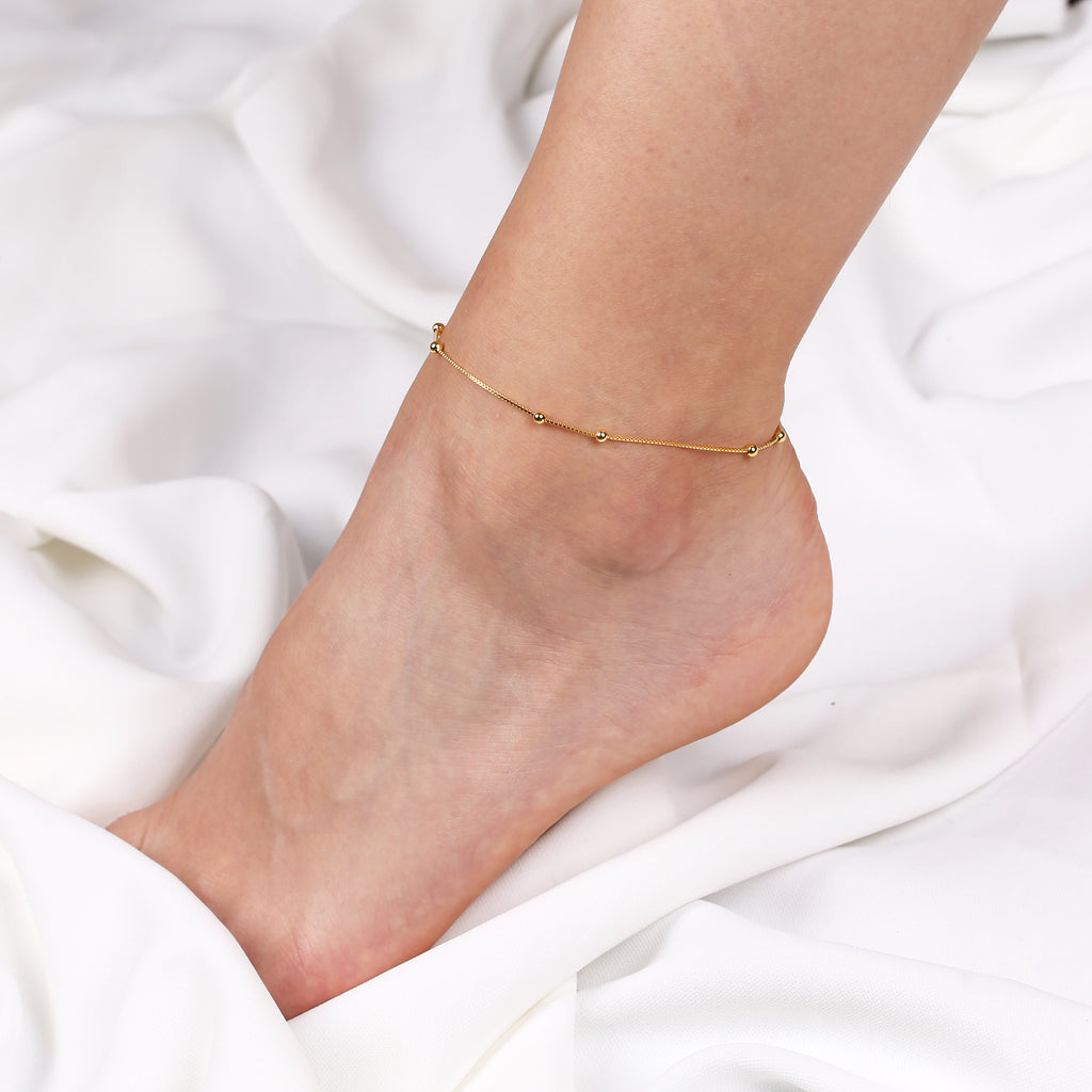 Dainty Sterling Silver Bead Anklet