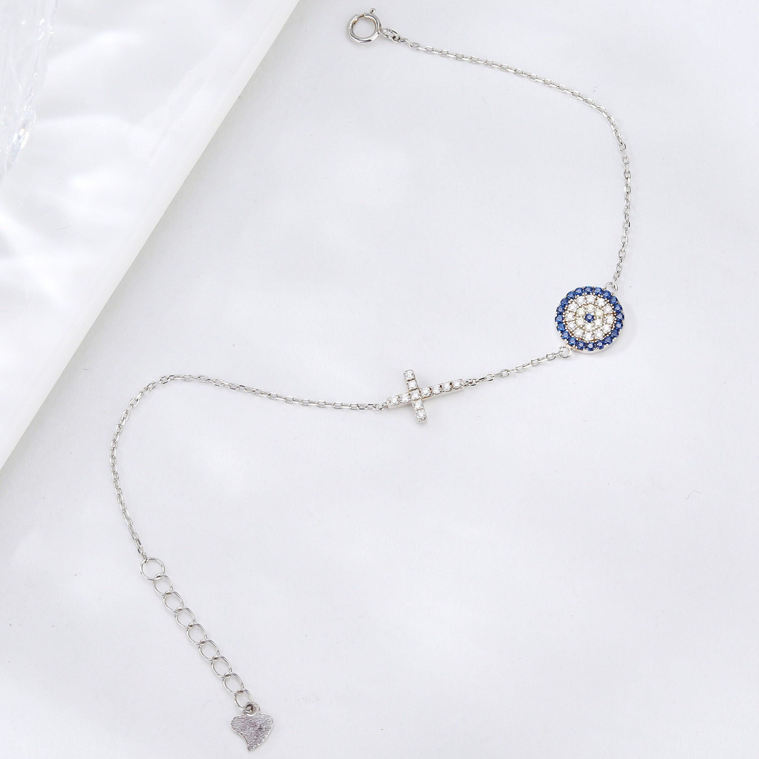 Tiny Sterling Silver Evil Eye Bracelet