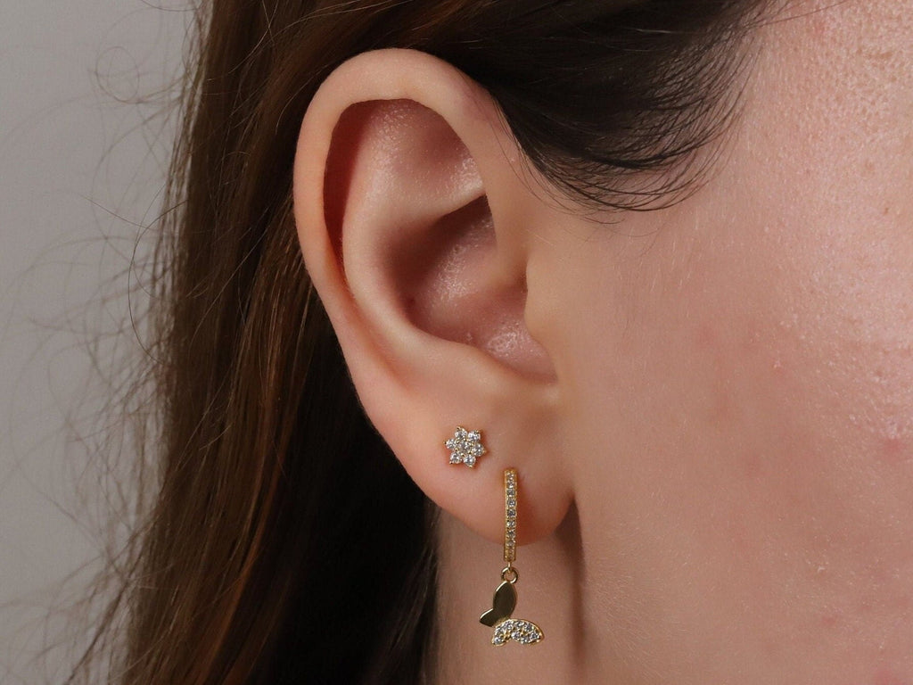 Gold Flower Stud Earrings CZ