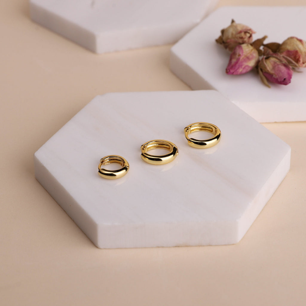 Gold Bold Huggie Hoop Earrings Set