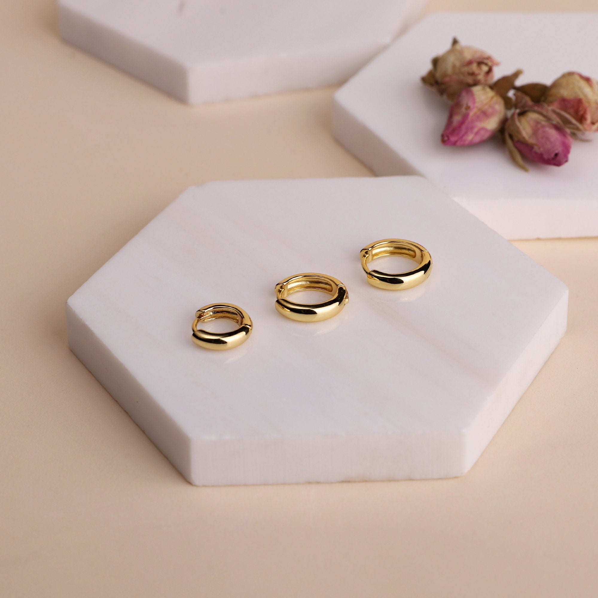 Gold Bold Huggie Hoop Earrings Set