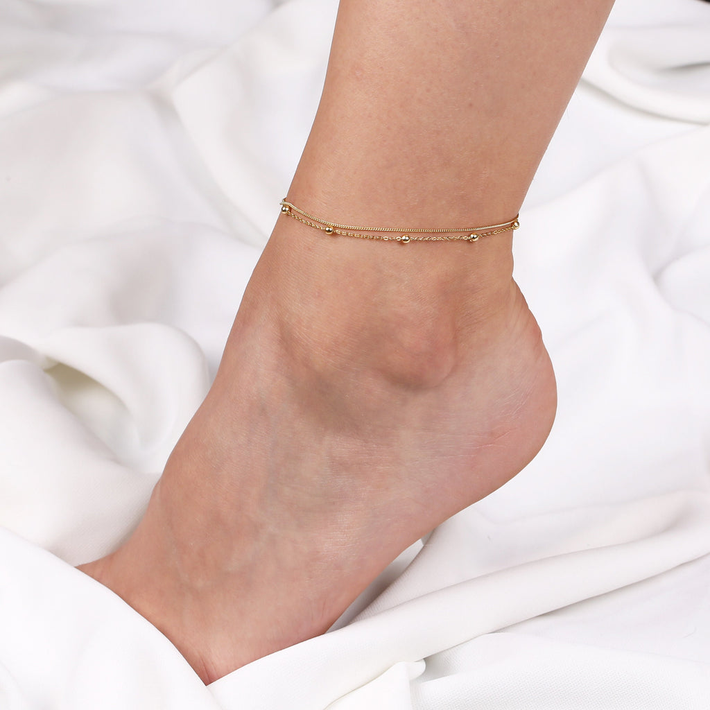 Dainty Sterling Silver Bead Anklet