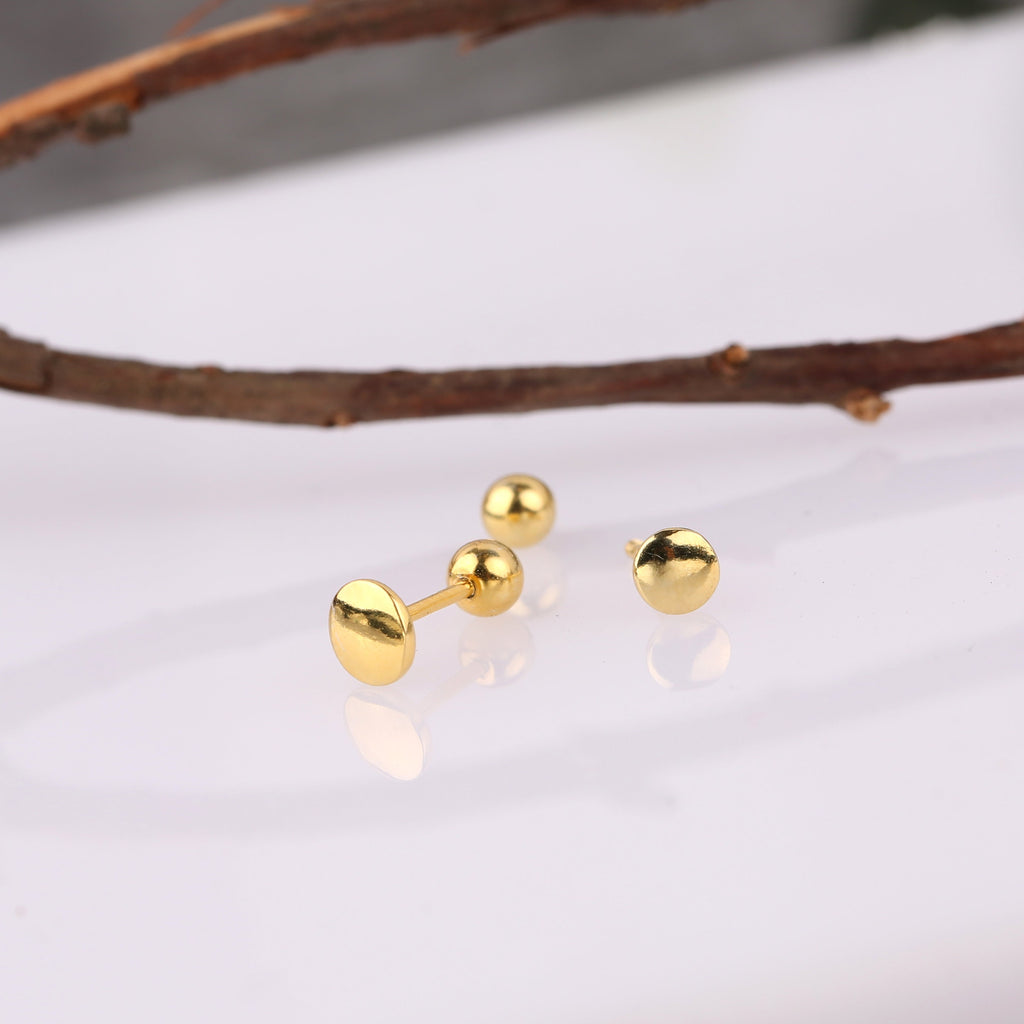 Tiny Flat Disc Stud Earring with Ball Backing