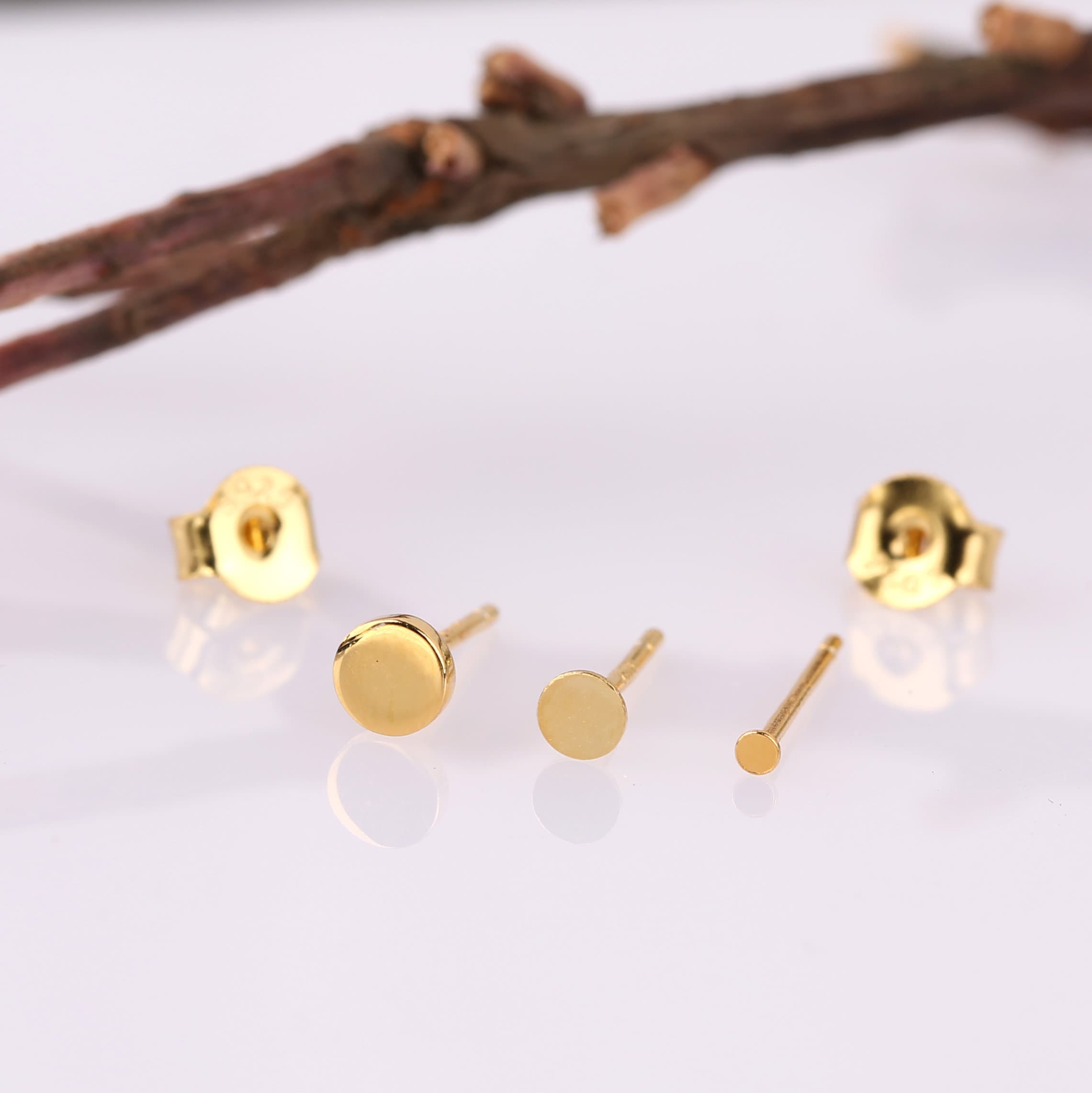 Tiny Flat Disc Stud Earring with Ball Backing