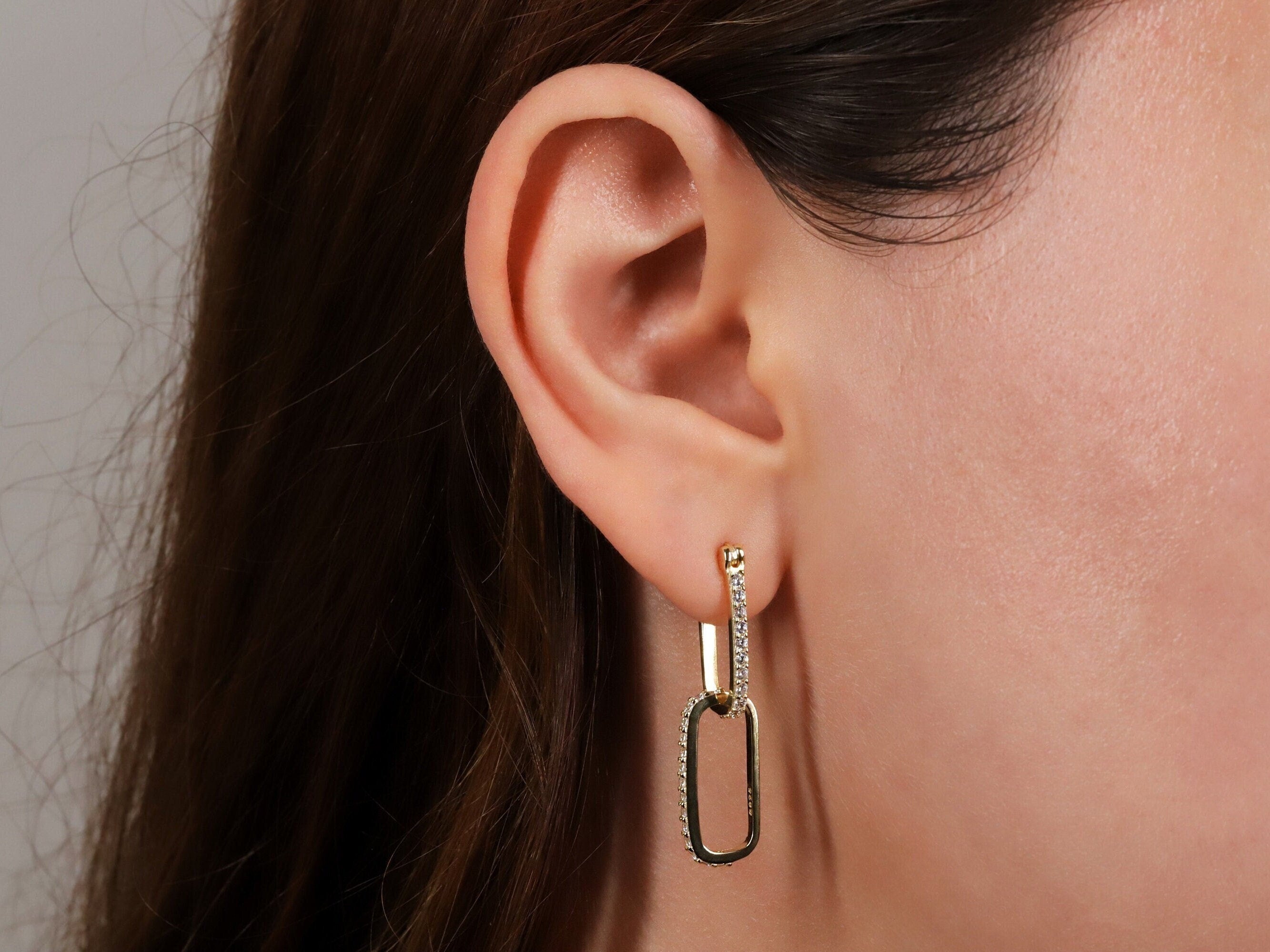 Diamond Link Dangle Earrings