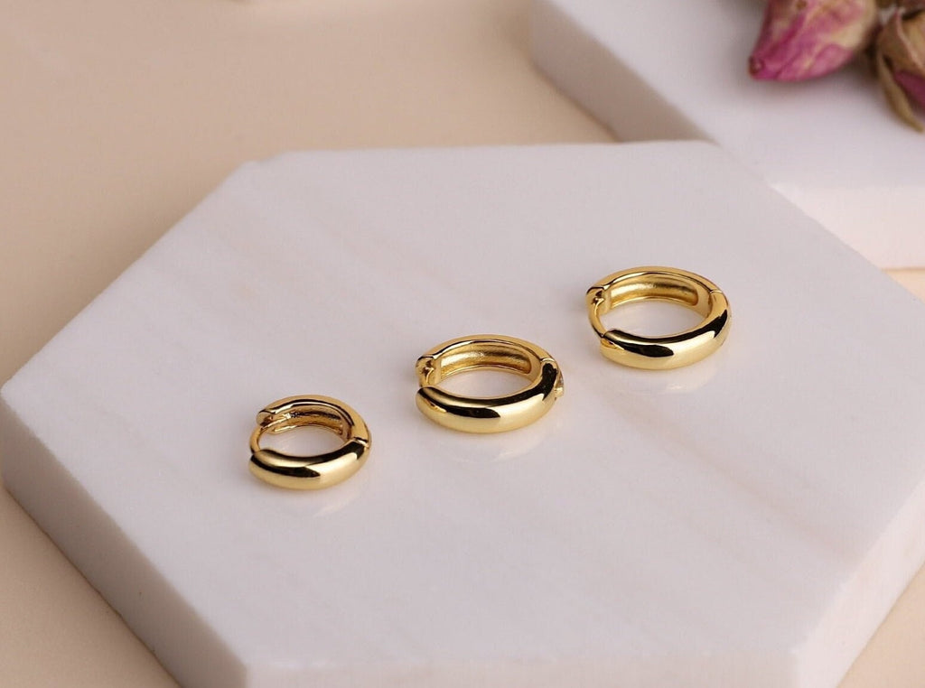 Thick Hoop Earrings, Sterling Silver Chunky Huggie Hoop